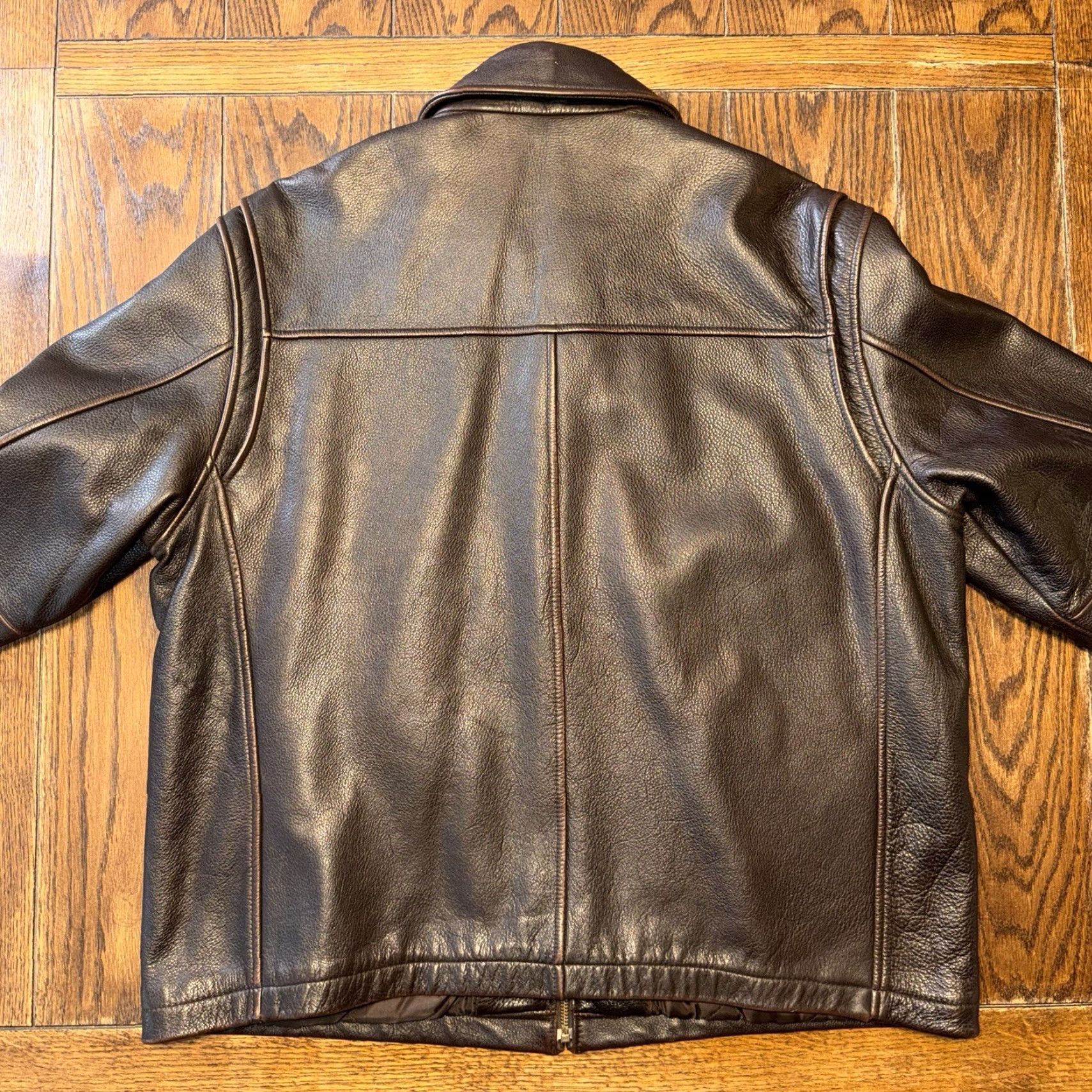 Vintage Members Mark Leather Jacket Mens XL Brown Genuine Cowhide Zip Front Quilted Moto Bomber Biker Size US XL / EU 56 / 4 - 7 Thumbnail