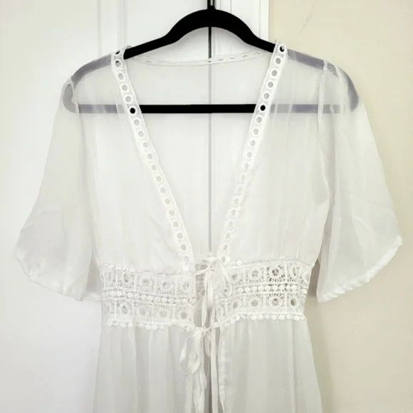 Vacation Sheer Crochet Long Beach Kimono Coverup Robe Beach Summer Size S / US 4 / IT 40 - 7 Thumbnail