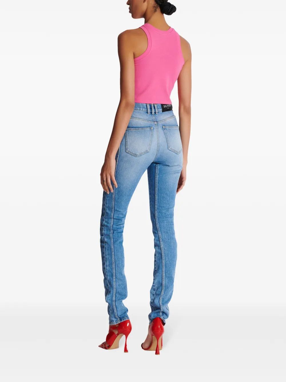 Balmain o1s1wg110725 Logo Embroidered Cropped Tank Top in Pink Size M / US 6-8 / IT 42-44 - 4 Thumbnail