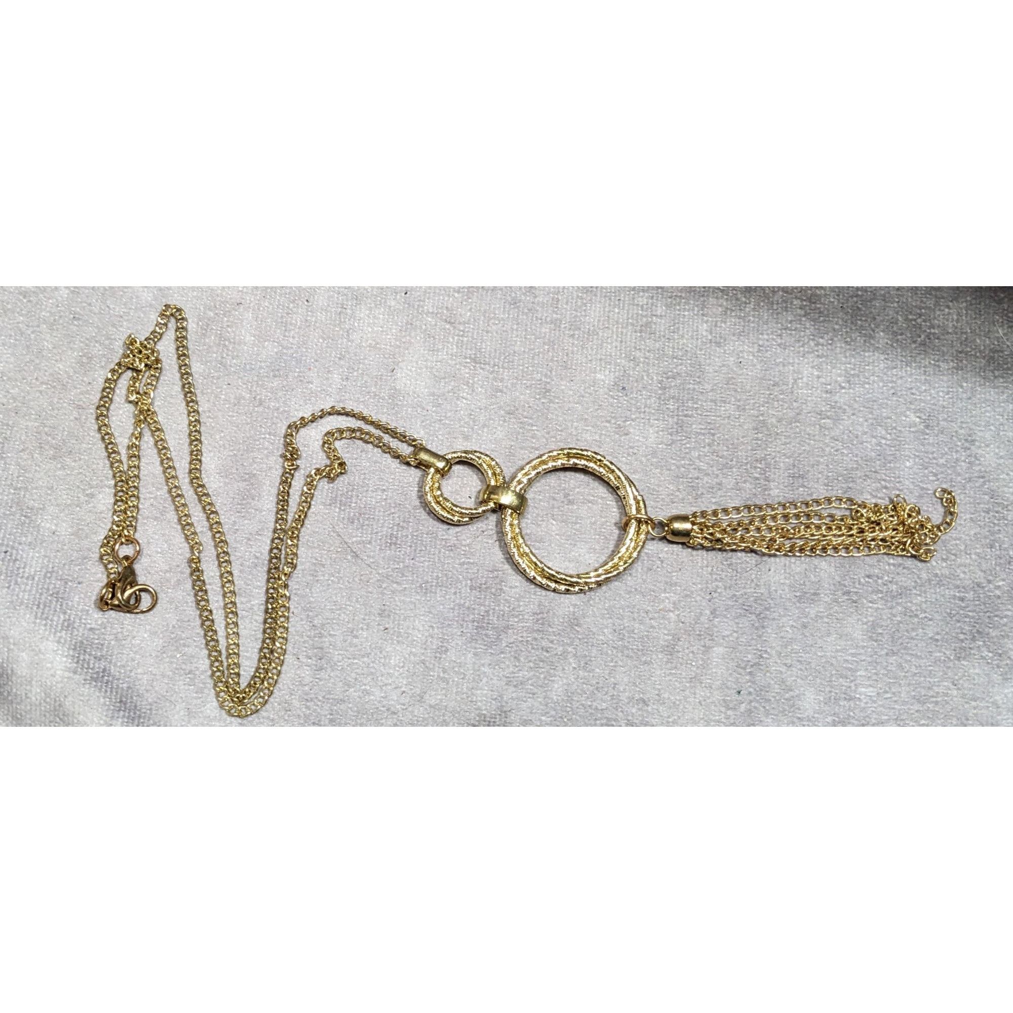 Other Elegant Double Ring Tassel Gold Tone Pendant Necklace Size ONE SIZE - 6 Thumbnail