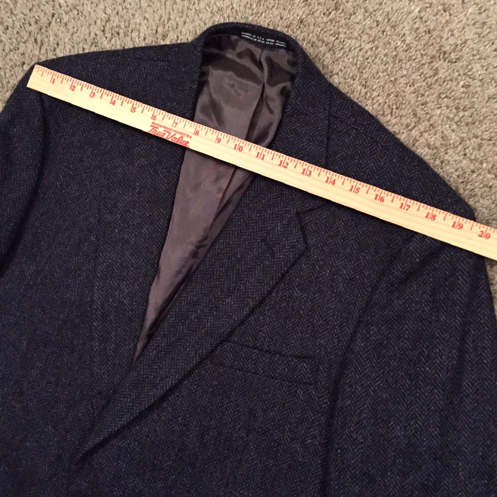 Vintage TownCraft Blazer Mens Size 44 Long Blue Herringbone Wool Two Button Single Vent Jacket Coat Notch Lapel Regular 2 Piece Vintage No Mens Size 44R - 2 Thumbnail