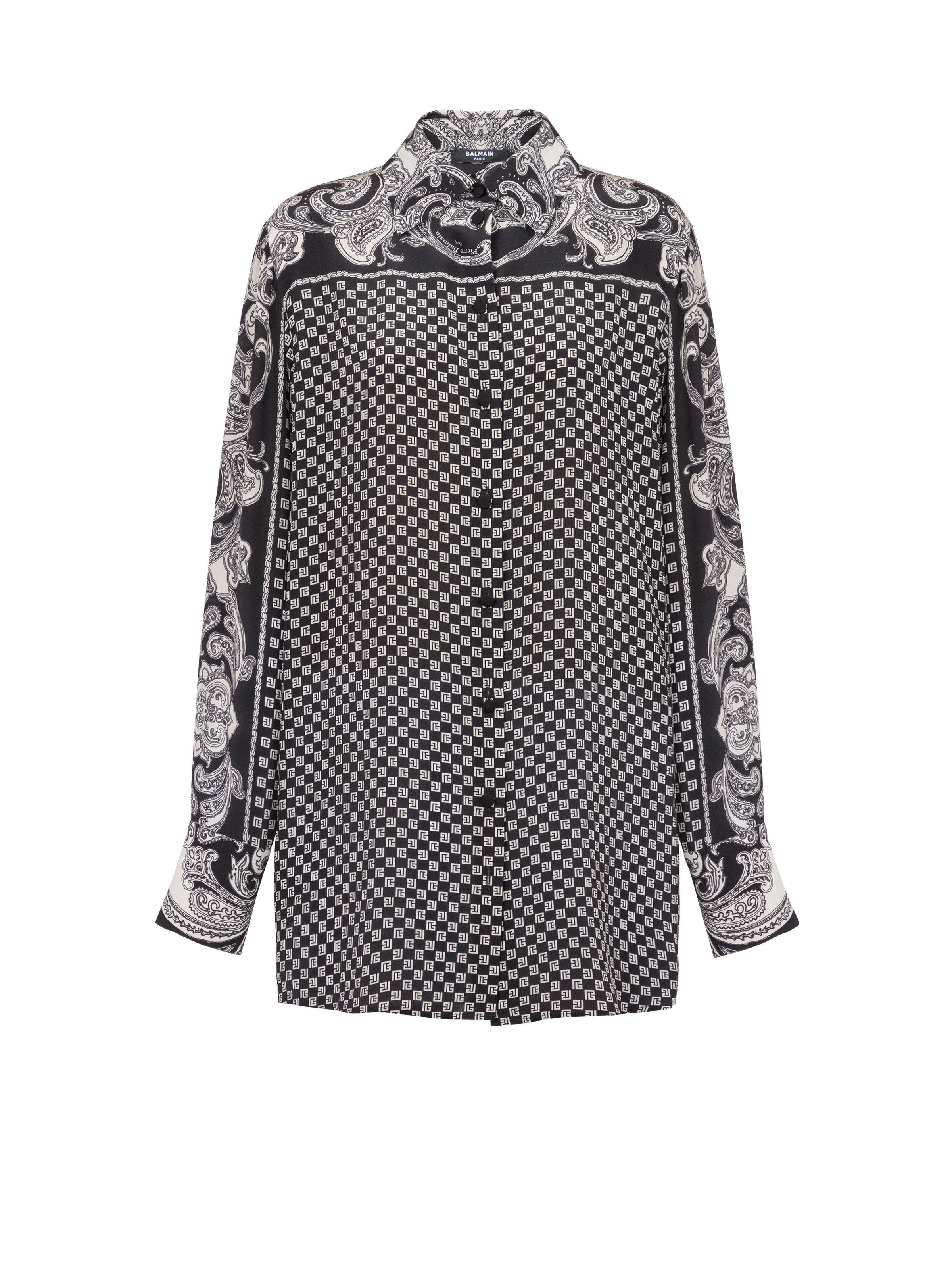 Balmain o1s1wg110825 Paisley Print Silk Shirt in Black Size L / US 10 / IT 46 - 1 Thumbnail