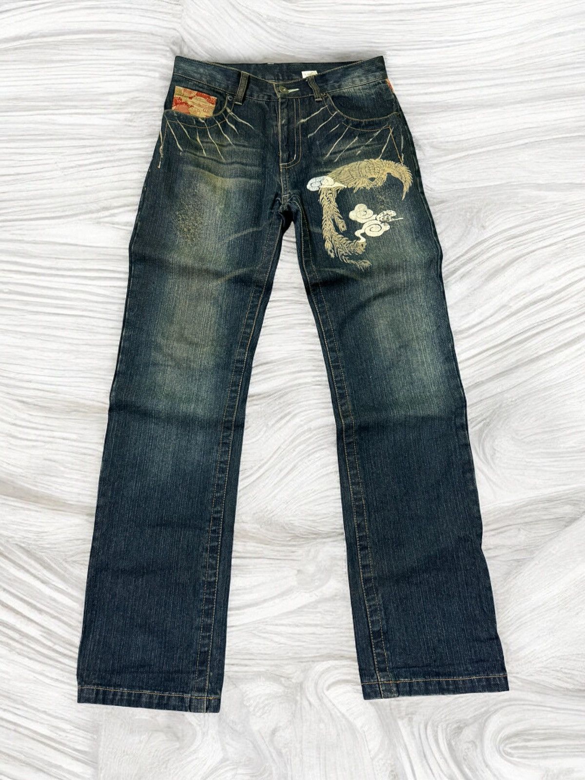 Japanese Brand × Vintage Vintage Japan Tattoo Koi Fish Acid Wash Floral Designs Jeans Size US 30 / EU 46 - 1 Thumbnail