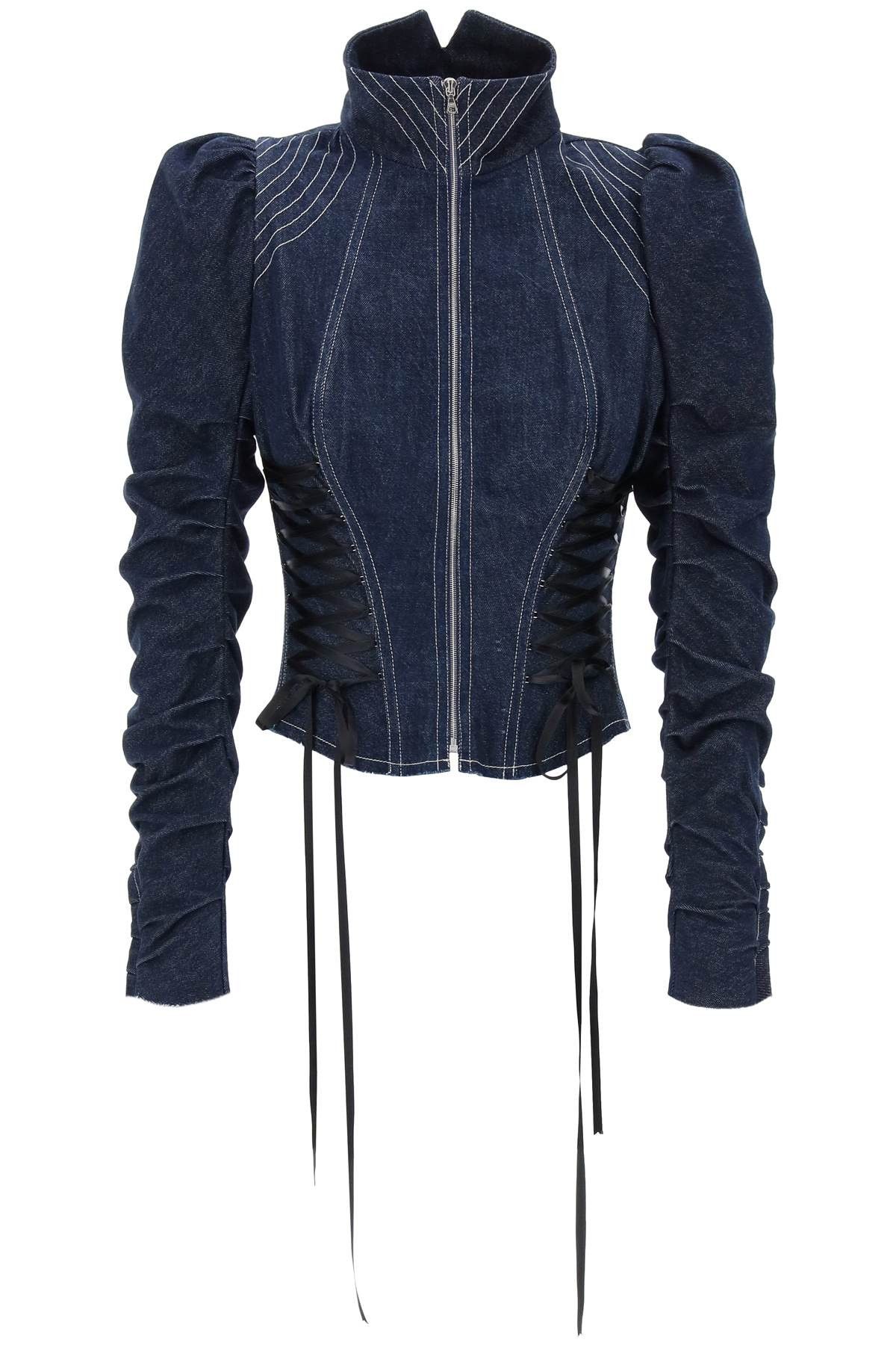 image of Dilara Findikoglu Denim Jacket With Corset Detailing in Indigo, Women's (Size Small)