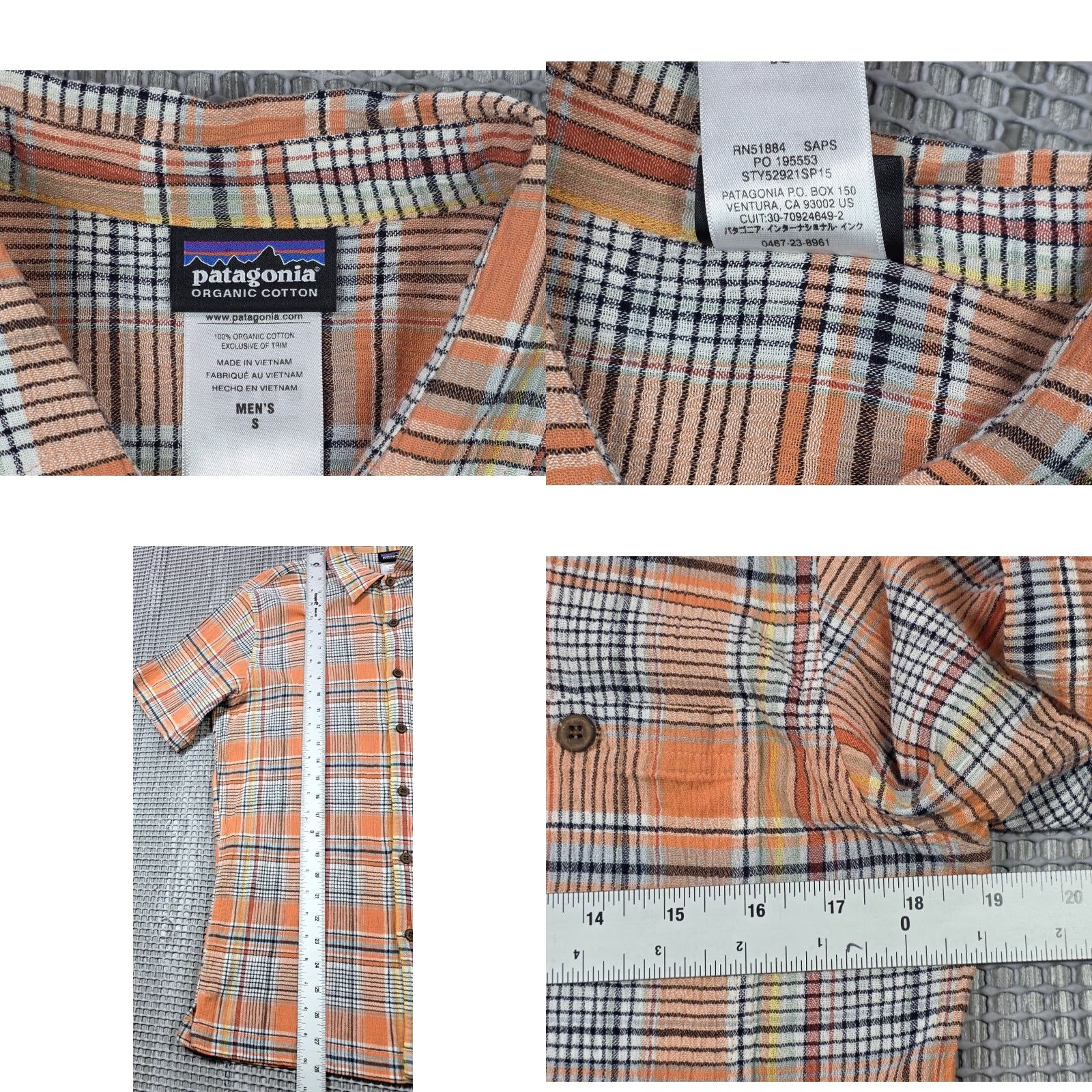 Patagonia Patagonia A/C Lightweight Organic Cotton Button Up Orange Plaid Shirt Men’s S Size US S / EU 44-46 / 1 - 8 Thumbnail
