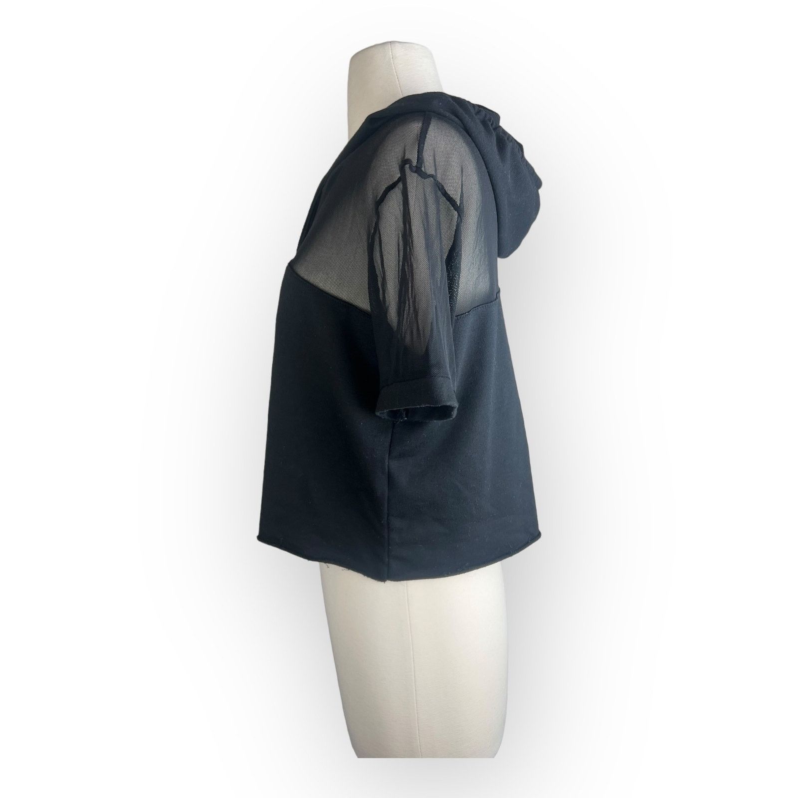 Vintage Heart Hip Black Crop Hoodie Top with Mesh Inserts - Size S / US 4 / IT 40 - 3 Thumbnail