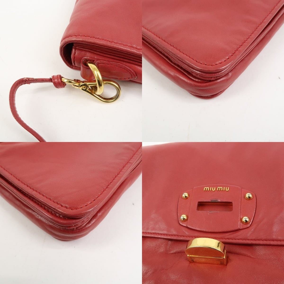 Miu Miu Miu Miu Logo Nappa Leather Flap Bag Red Size ONE SIZE - 5 Thumbnail