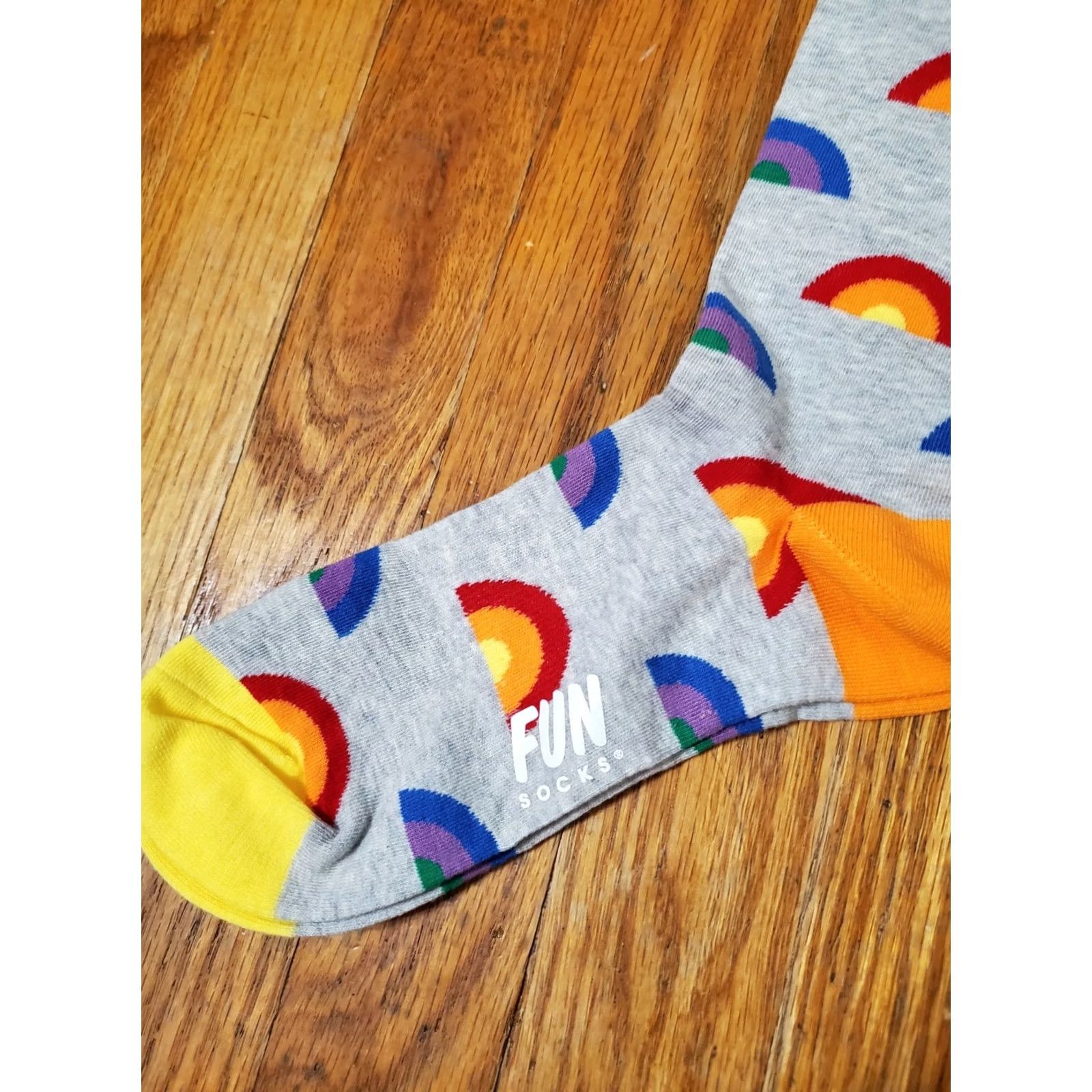 Rainbow Fun Socks Rainbow Socks Crew Socks Medium Grey Mens 10-13 Multicolor Arch Support Full Toe Cotton Nylon Polyester Spandex Mid Calf 1 Pair Size ONE SIZE - 2 Thumbnail