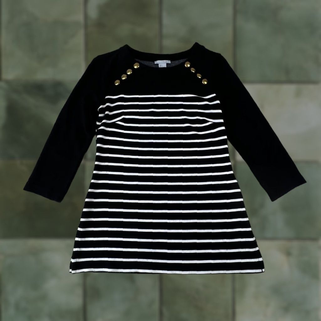 H&M H&M Womens Small Black Striped 3/4 Sleeve Button Accent Knit Top Size S / US 4 / IT 40 - 1 Thumbnail