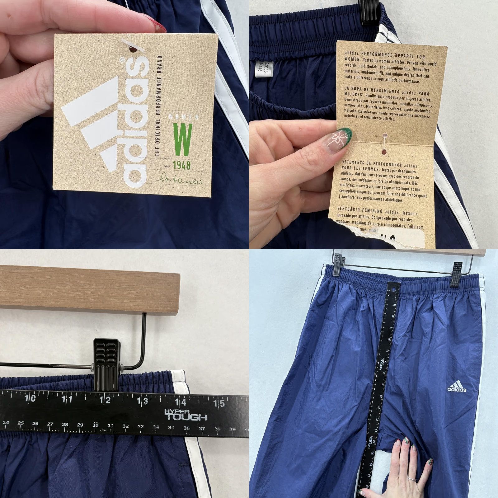 Adidas VINTAGE Adidas Track Pants Womens XL Blue 3 Stripe Nylon Lightweight Unlined Gym Running & Training Women's XL Blue 3S Striped Pants Size 40" / US 18 - 8 Thumbnail