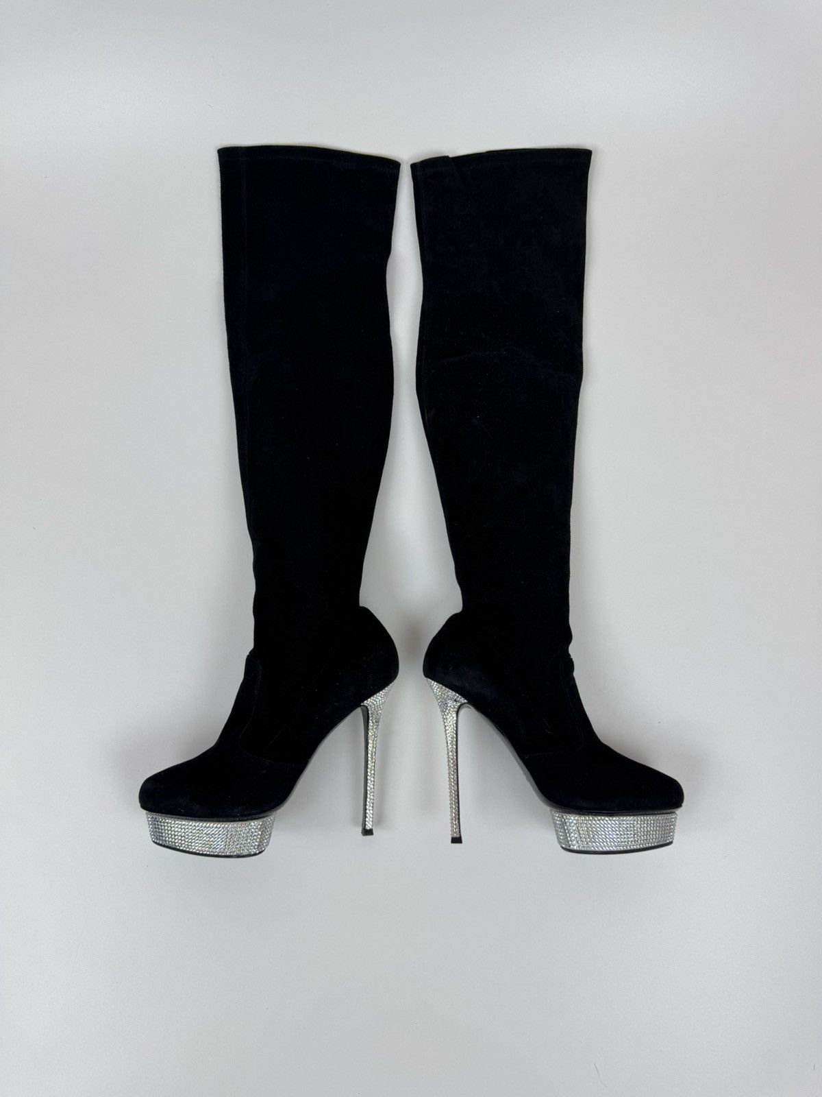 Le Silla LE SILLA HIGH HEEL BLACK SUEDE OVER THE KNEE Crystal BOOTs Size US 10 / IT 40 - 1 Thumbnail