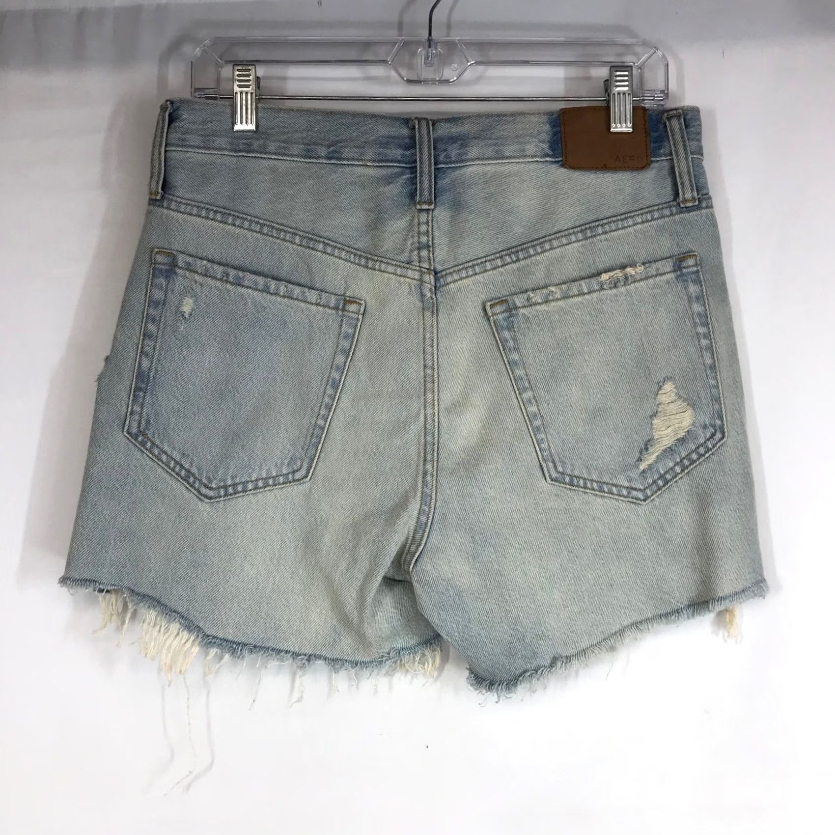 Vintage AERO 889 Women High Rise Cut-Off Denim Shorts Size 8 Distressed Frayed Blue Front Flat Button Fly 5-Pocket Casual Summer Size 30" / US 8 / IT 44 - 4 Thumbnail