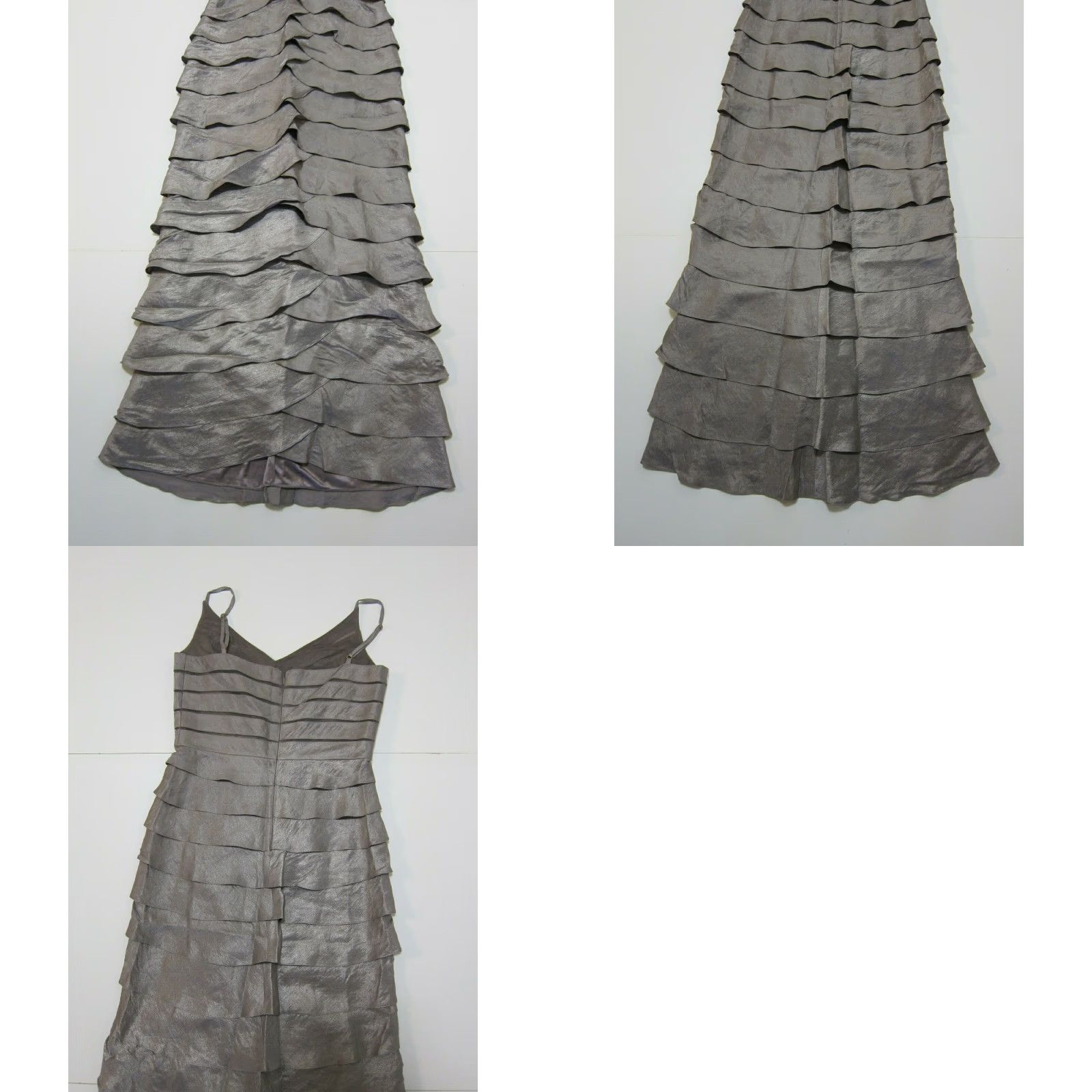 Adrianna Papell Adrianna Papell Grey Rayon Ruffle Spaghetti Strap Long Cocktail Dress Women 10 Size L / US 10 / IT 46 - 8 Thumbnail
