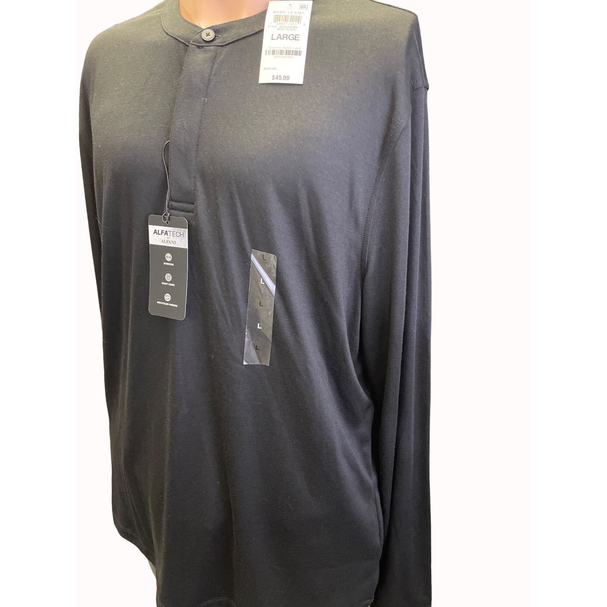 Alfani Alfani Mens Black Stretch Basic Long Sleeve Knit Shirt Size Size US L / EU 52-54 / 3 - 3 Thumbnail