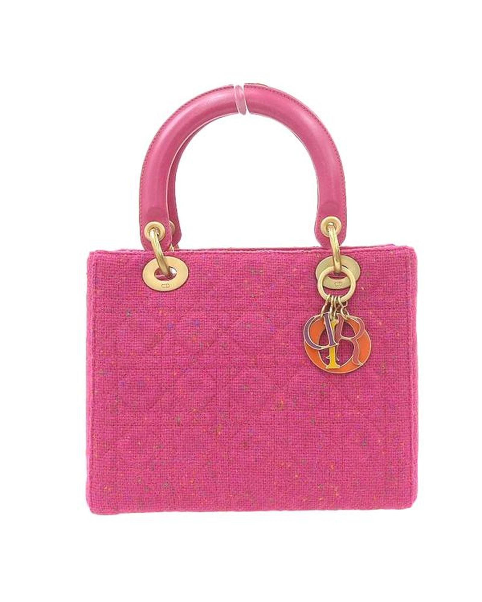 image of Pink Tweed Lady Dior Handbag, Women's
