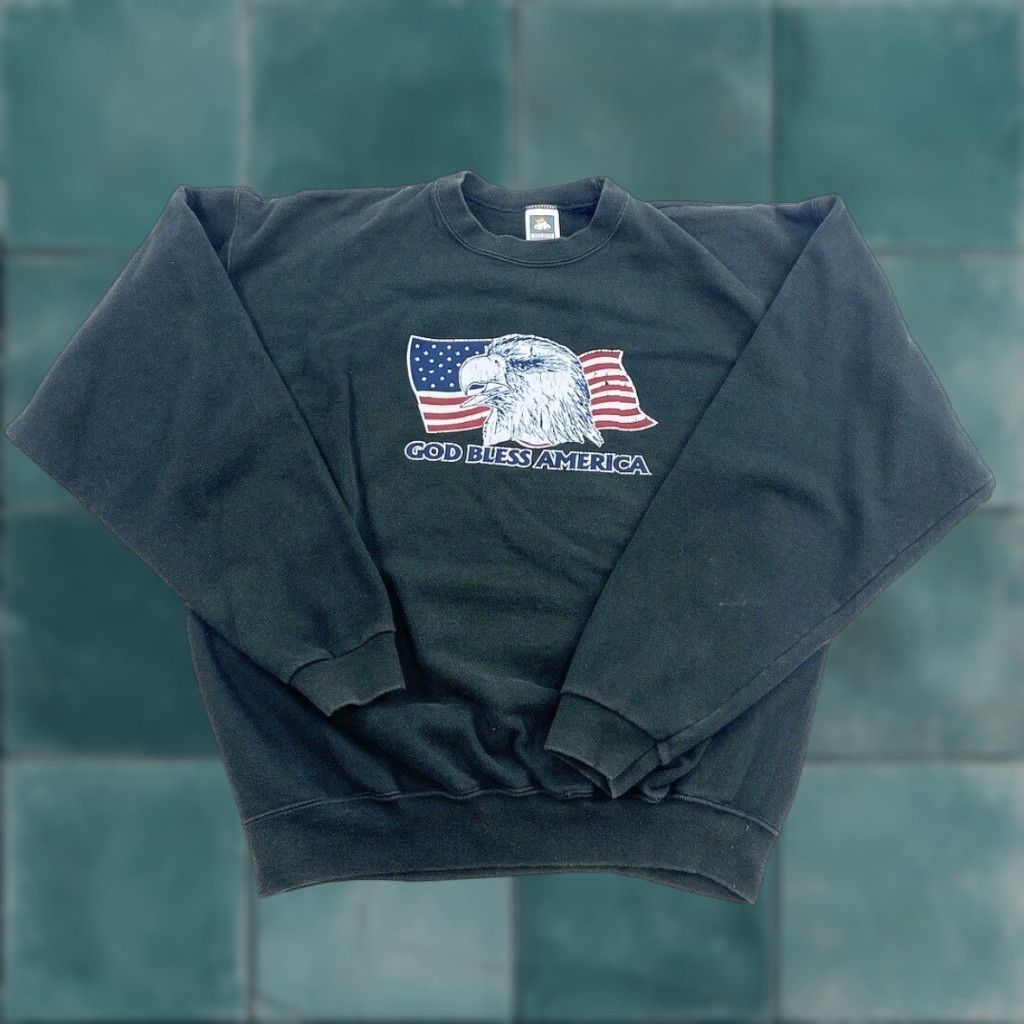 Vintage VINTAGE American Bald Eagle God Bless America Sweatshirt Adult XL Black USA Made Mens Sweatshirt Size US XL / EU 56 / 4 - 1 Thumbnail