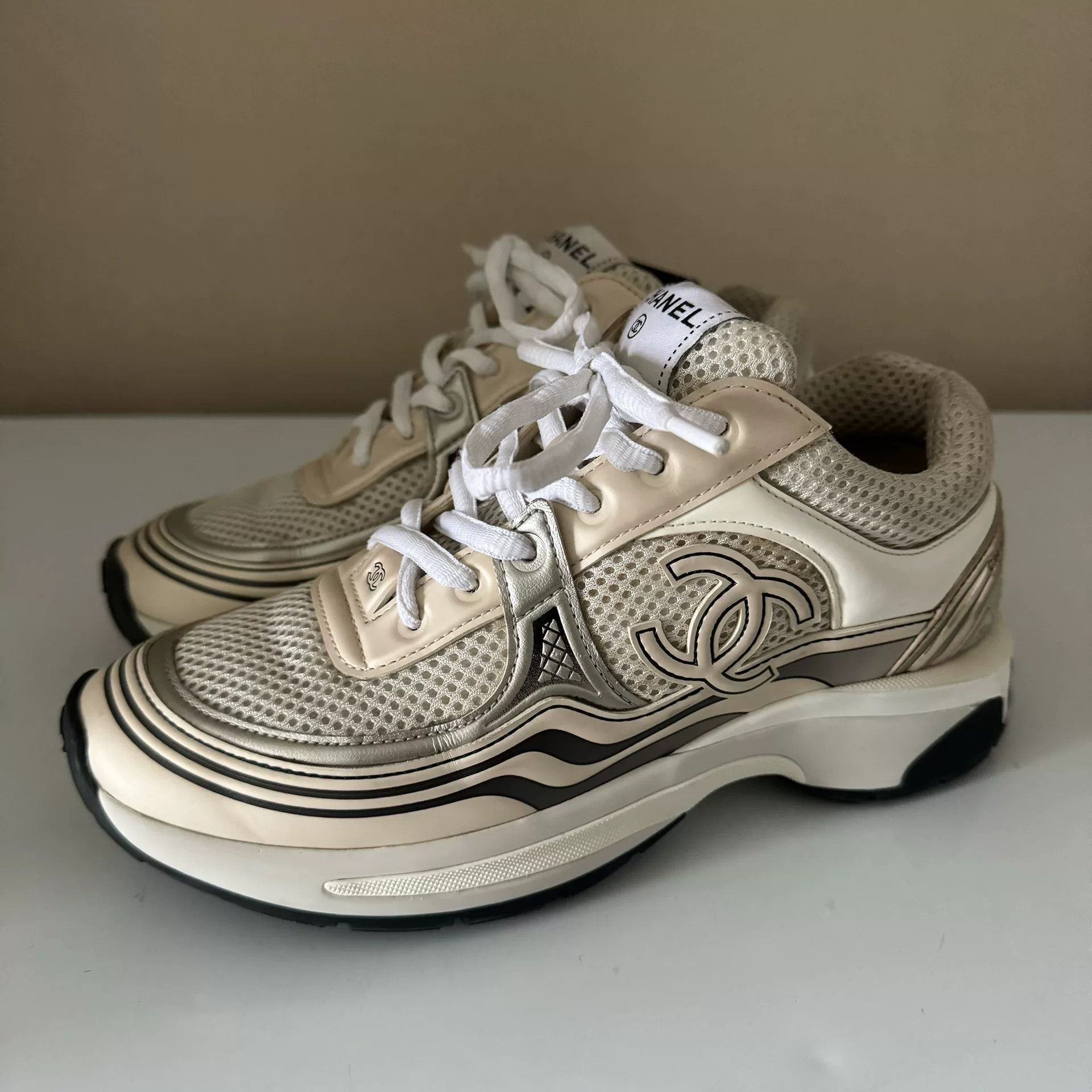Chanel Chanel Beige Mesh Sneakers Size US 5 / IT 35 - 1 Thumbnail