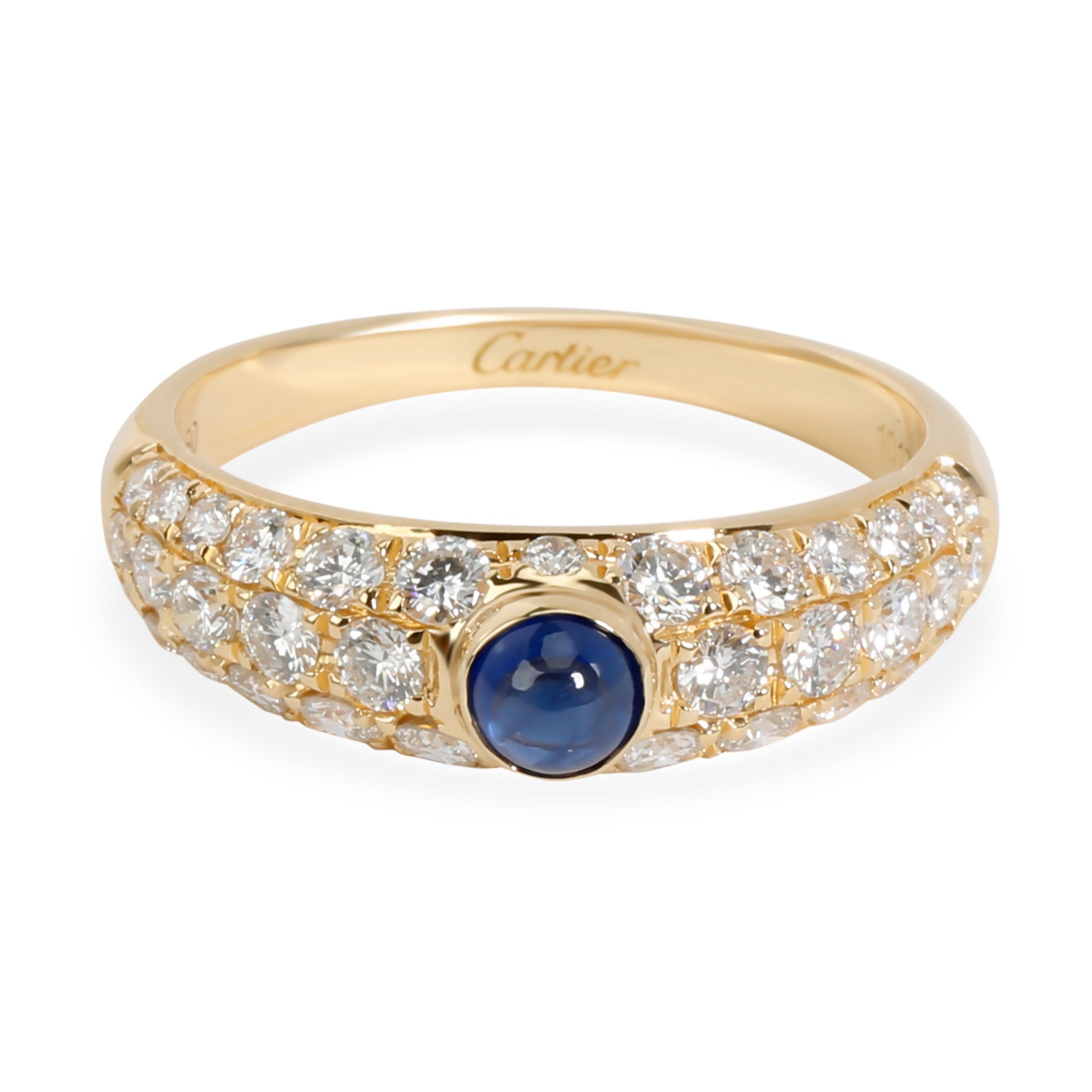 image of Cartier Cabochon Sapphire & Pave Diamond Ring In 18K Yellow Gold 1.22 Ctw, Women's