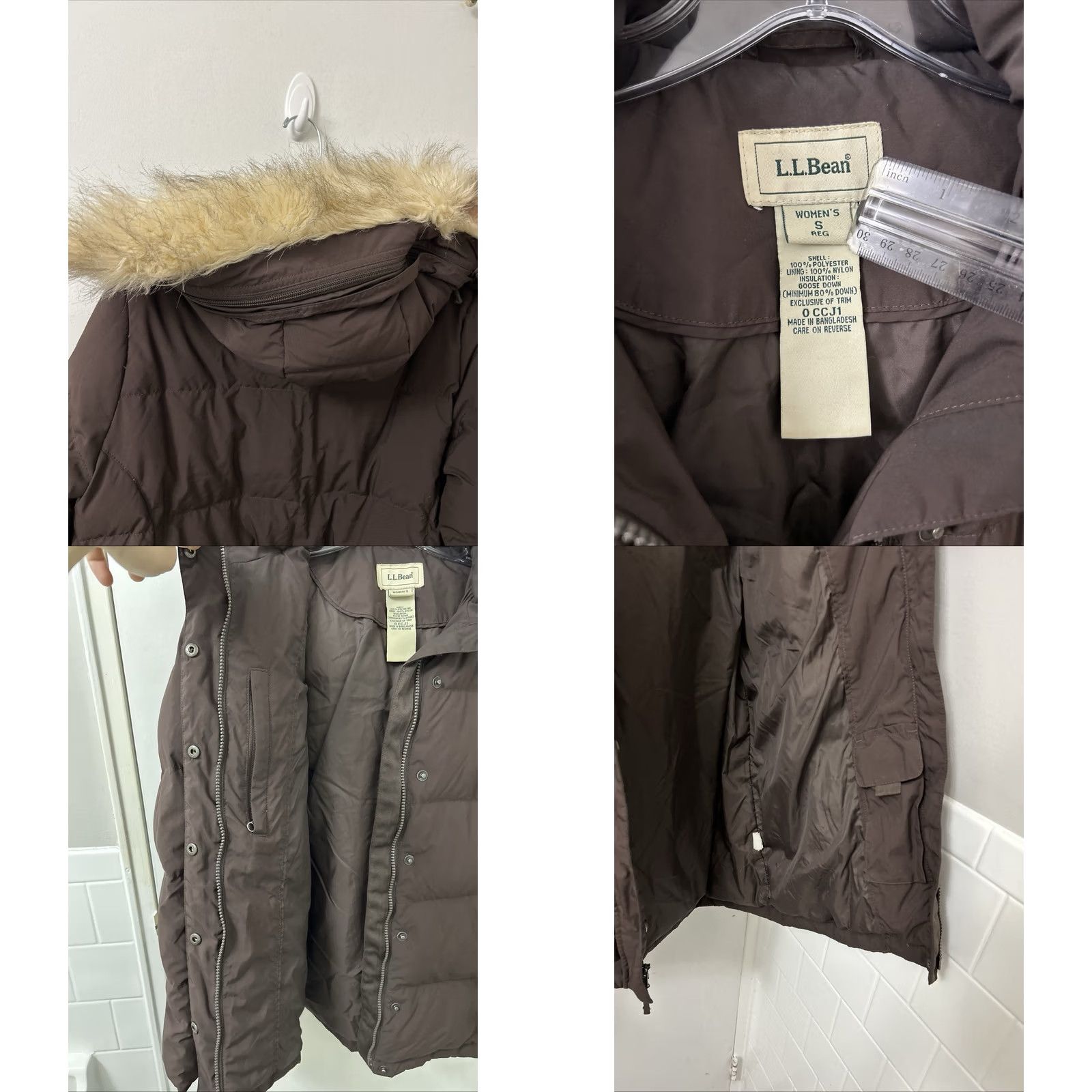 Vintage L.L. Bean Puffer Jacket Womens S Brown Fur Hood Full Zip L/S Jacket Size S / US 4 / IT 40 - 8 Thumbnail