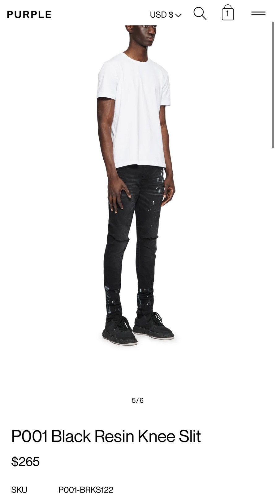 Purple P001 Black Resin Knee Slit Size US 31 - 18 Thumbnail