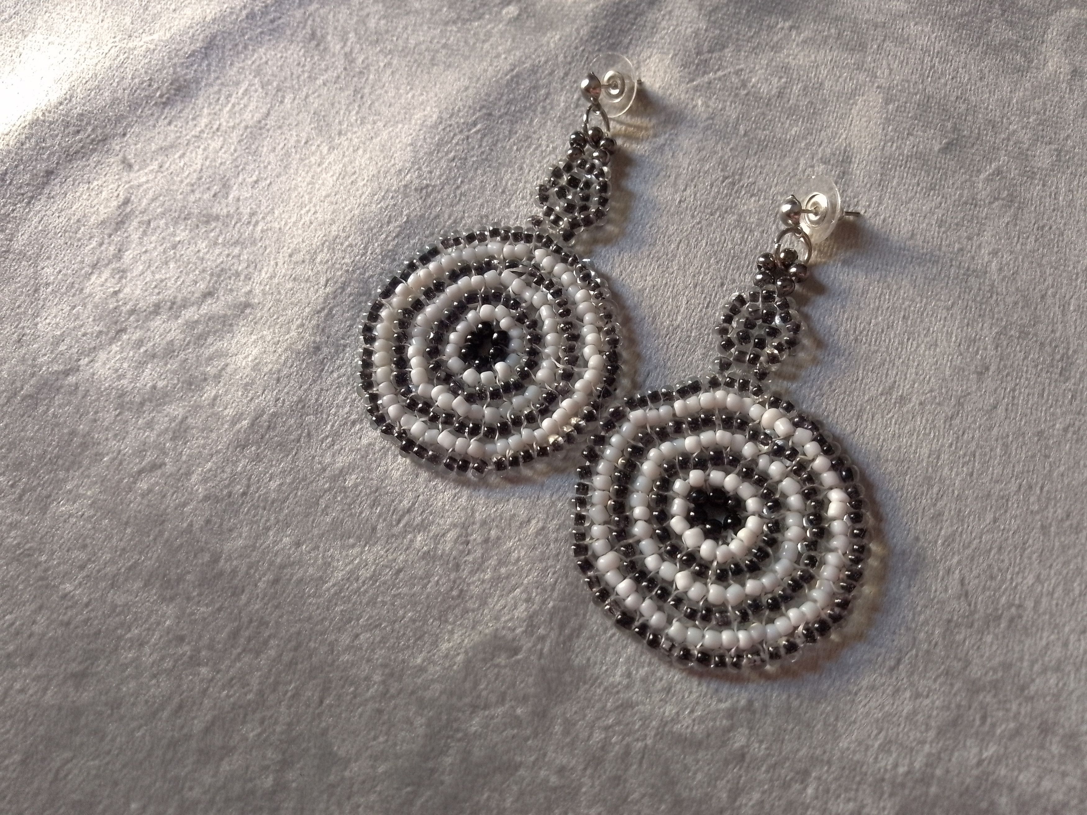 Handmade Earrings Circles Long Black White Embroidered Size ONE SIZE - 3 Thumbnail