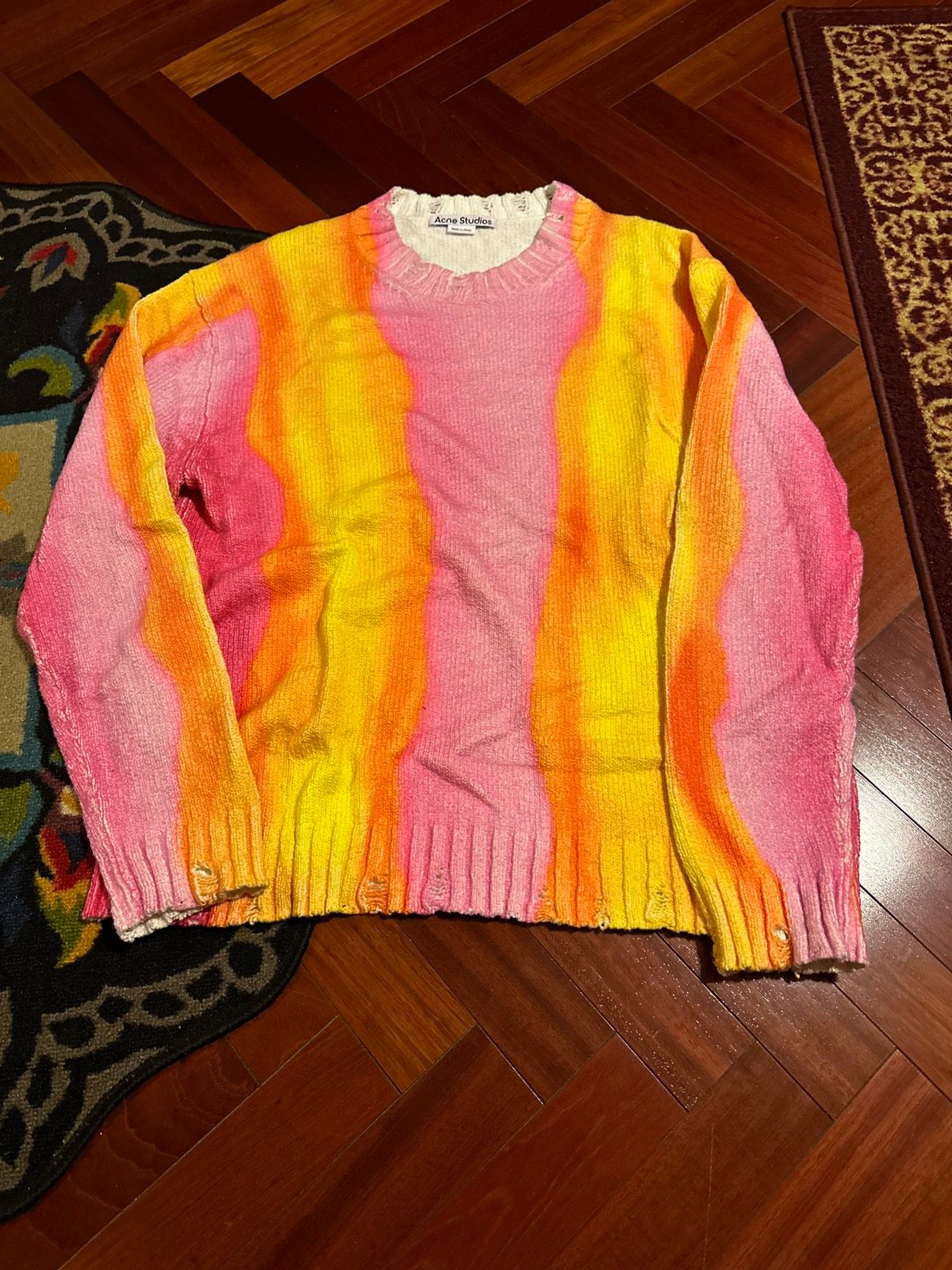 Pre-owned Acne Studios Grail  Fire Flame Distressed Mohair Knit In Multicolor