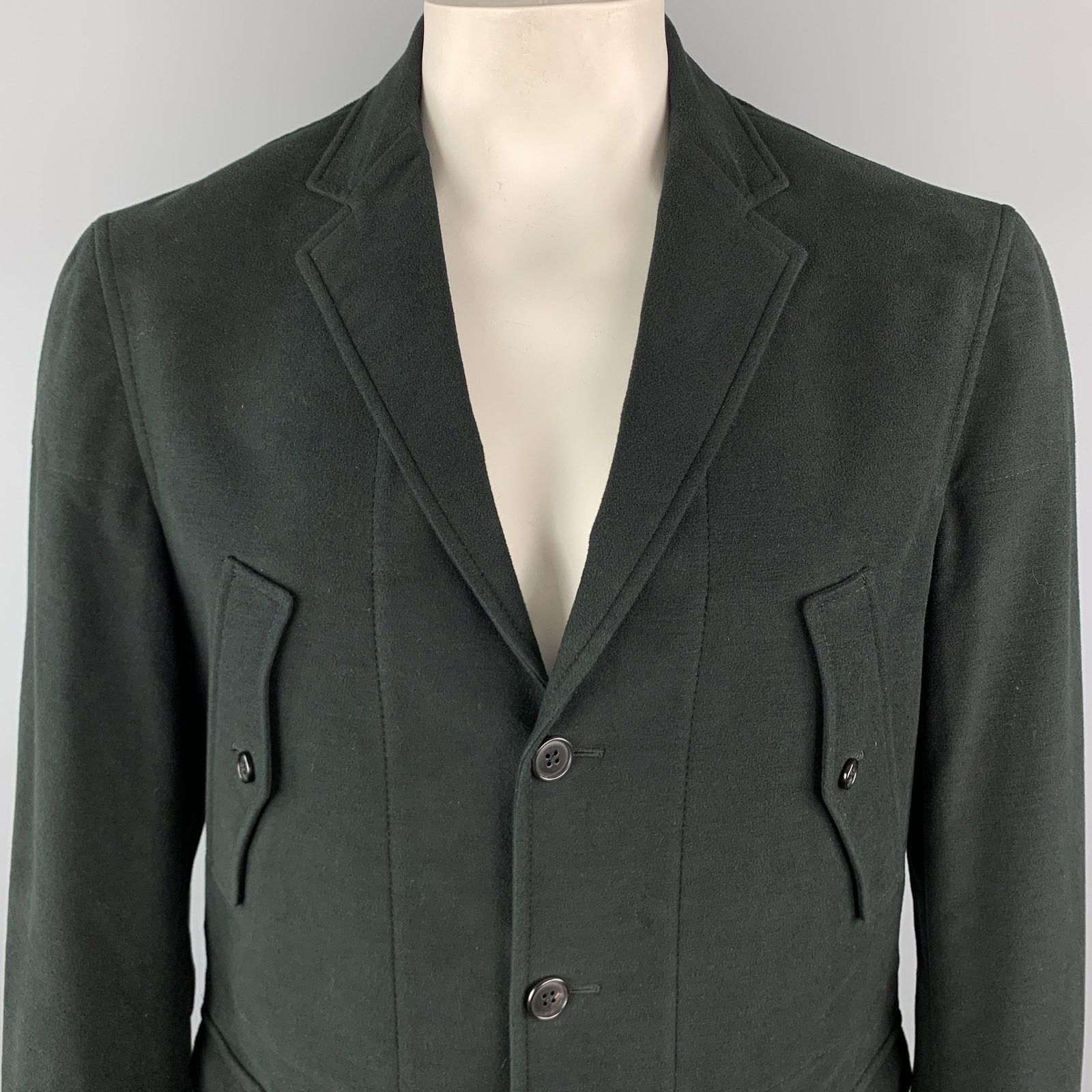Belvest Black Cotton/Elastane Notch Lapel Patch Pockets Jacket Size US L / EU 52-54 / 3 - 2 Thumbnail