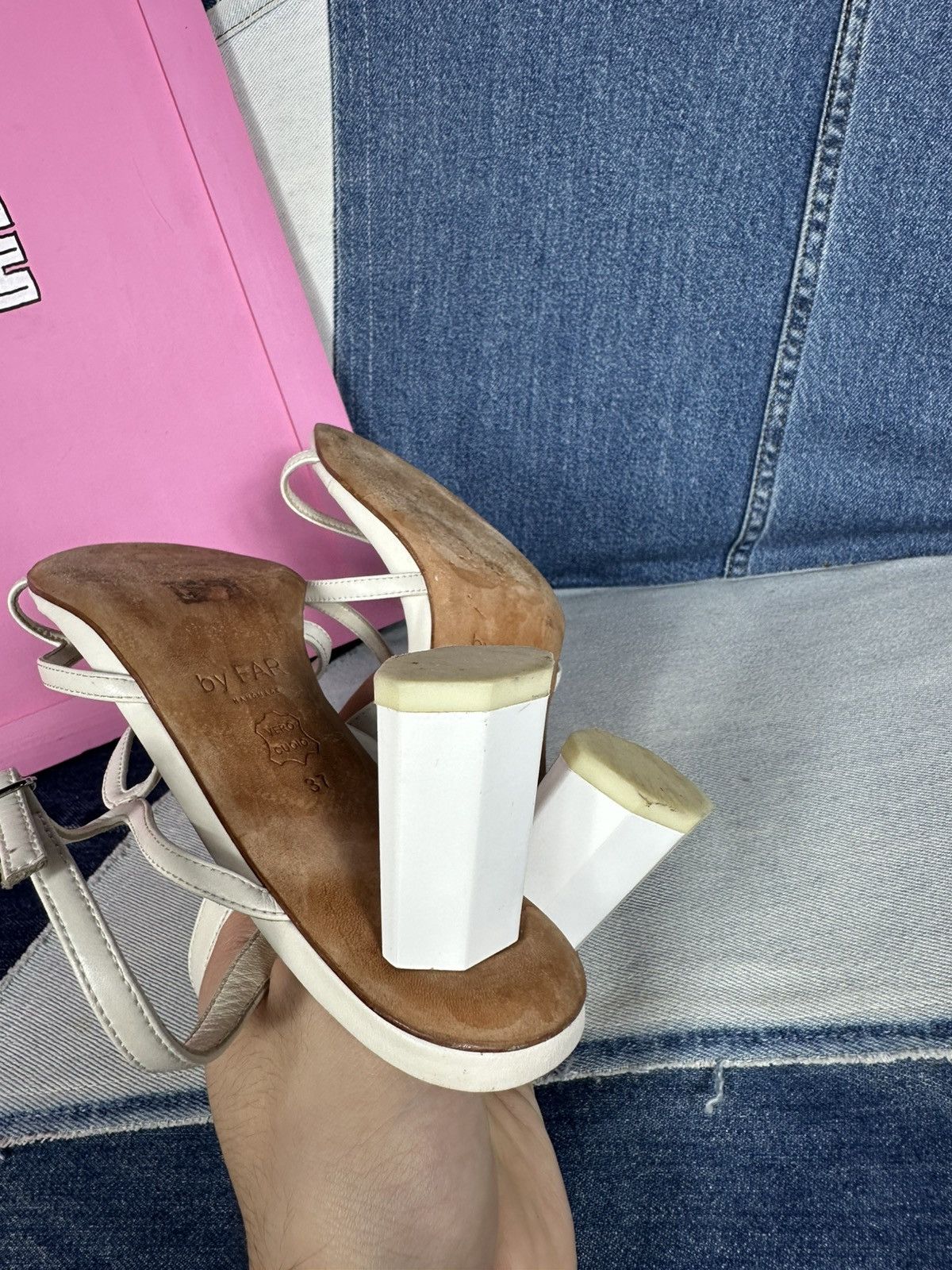 By Far By Far Handmade Heels Sandals Shoes White Thin Strap Leather Size US 8 / IT 38 - 14 Thumbnail