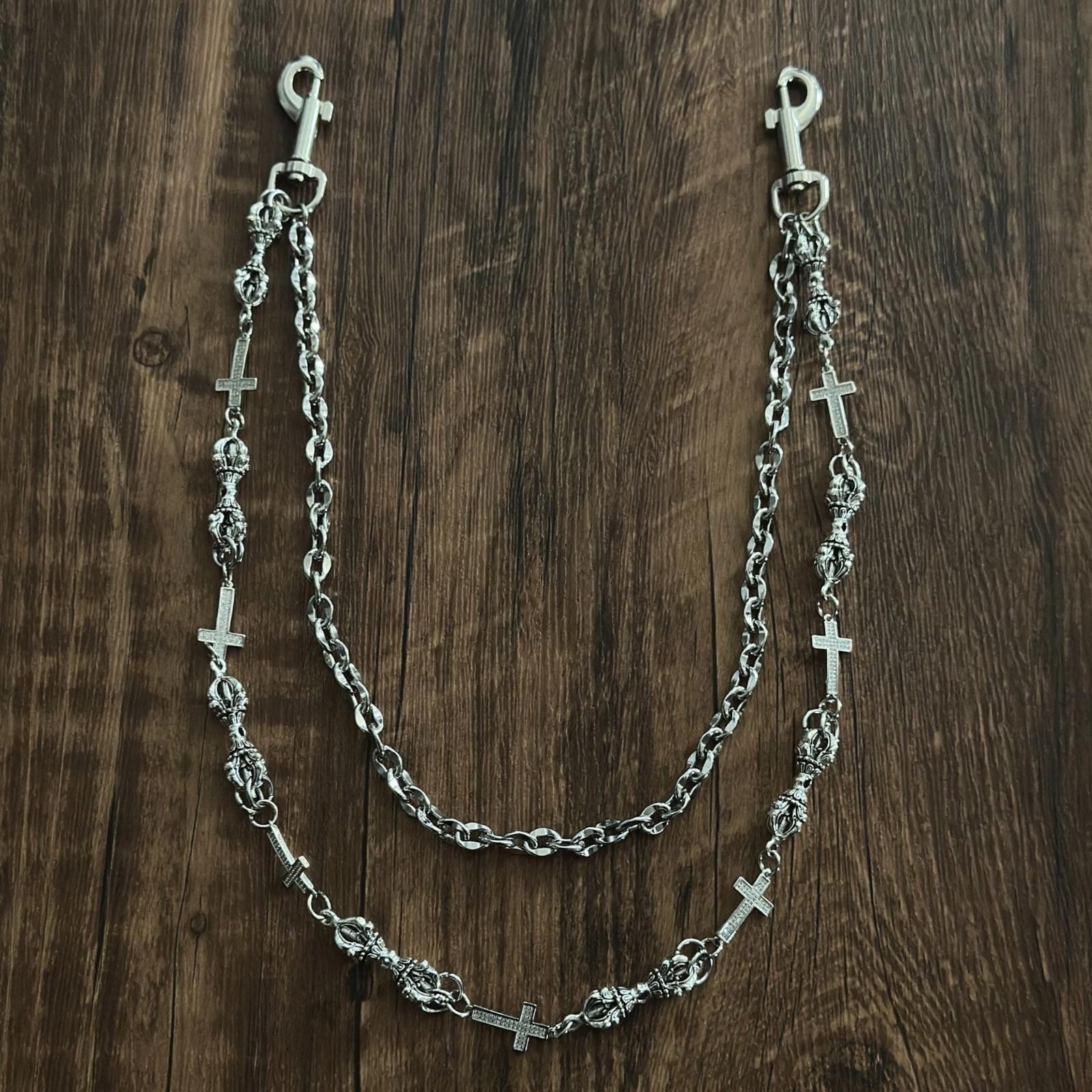 Jewelry Silver Cross Chain Wallet Chain, Gothic Punk Accessory Size ONE SIZE - 3 Thumbnail