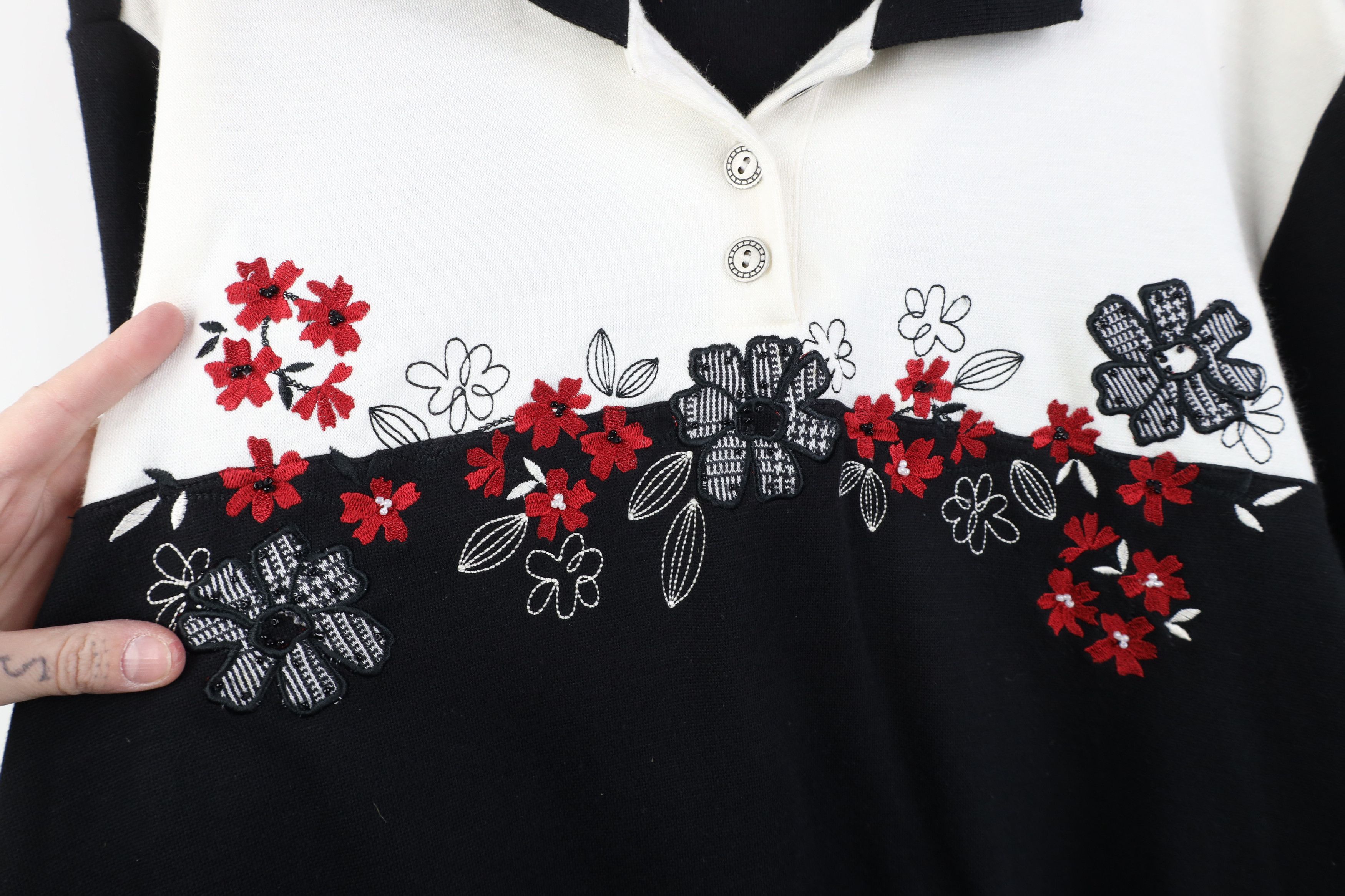 Vintage Vintage 90s Streetwear Flower Collared Pullover Sweatshirt Size XL / US 12-14 / IT 48-50 - 6 Thumbnail