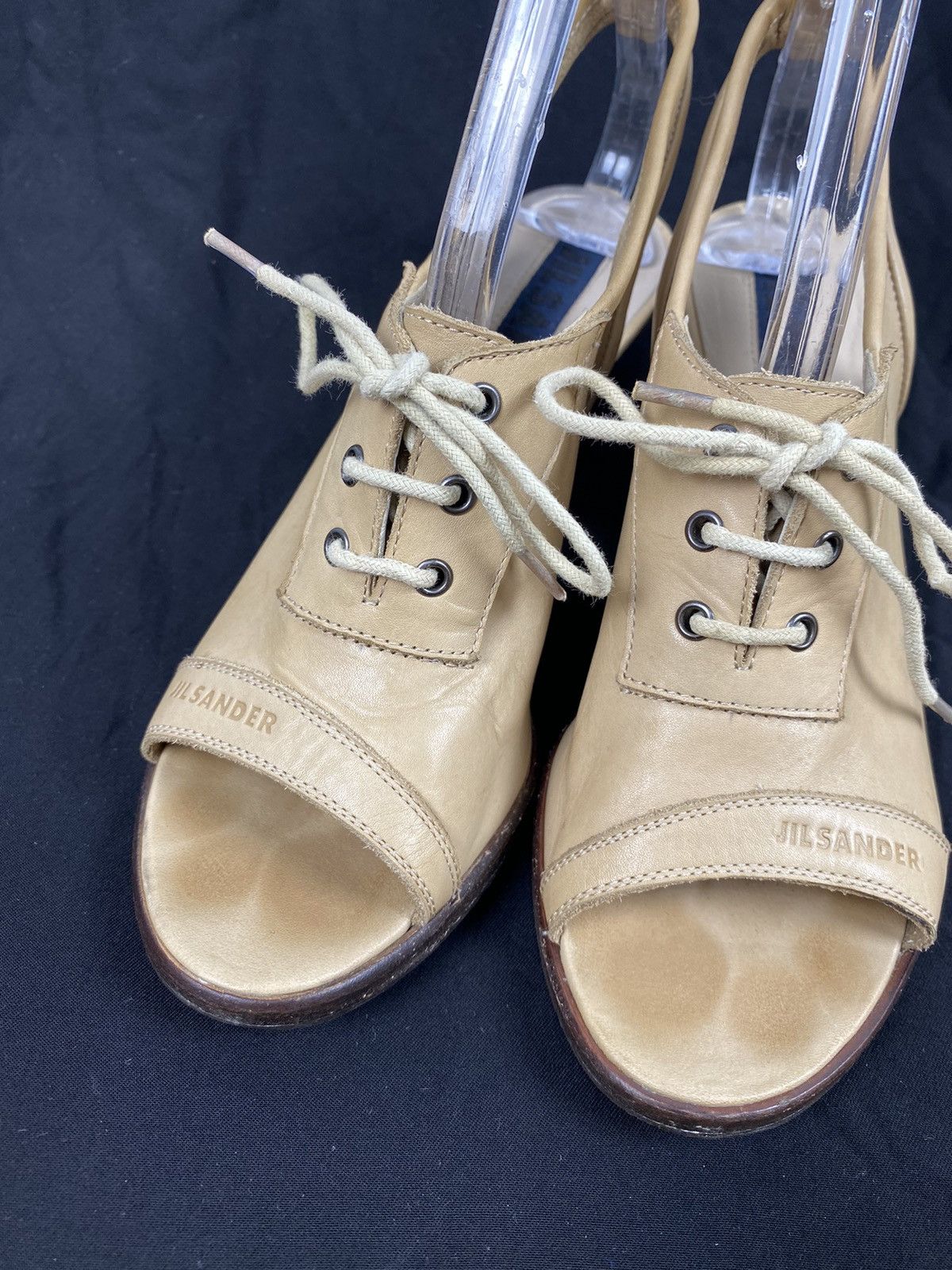 Jil Sander × Raf Simons × Vintage Jil Sander Peep Toe Lace Up Leather Slingback Pumps 37 Size US 7 / IT 37 - 5 Thumbnail