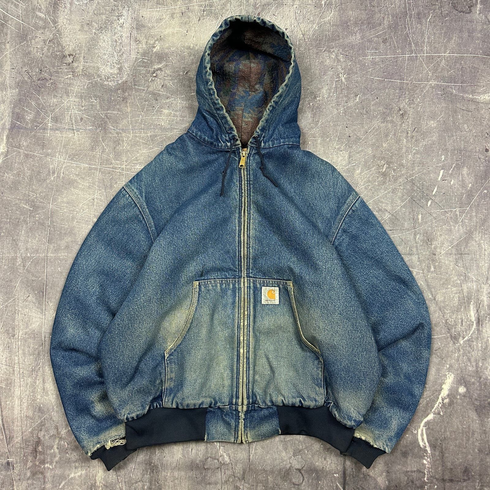 image of 90's Denim Carhartt Blanket Lined Hooded Active Jacket Ah20 in Blue, Men's (Size XL)