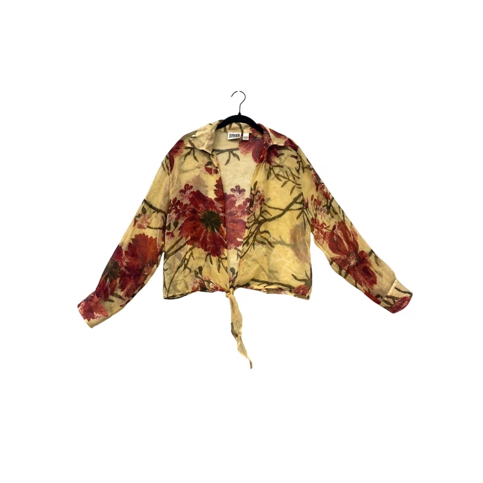 Vintage Chicos Blouse Shirt Tie Front Sheer Silk Floral Yellow Size 2 Womens Size XS / US 0-2 / IT 36-38 - 2 Thumbnail
