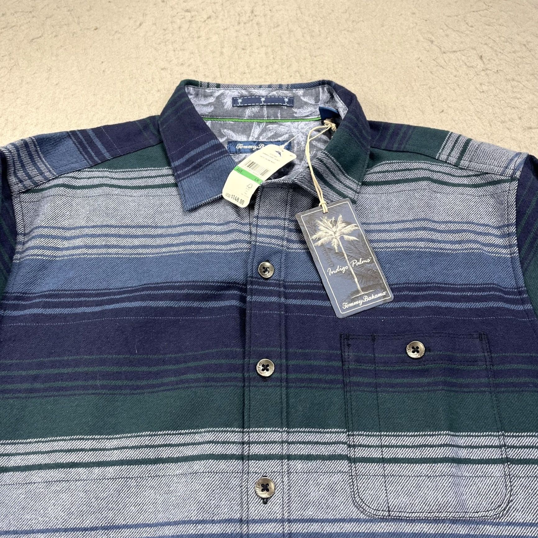 Tommy Bahama Tommy Bahama Sombra Shirt Jacket Jacket Mens L Blue Palms Flannel NWT Indigo Striped Bomber Cotton Lining Button Front Pocket Casual Travel Size US L / EU 52-54 / 3 - 2 Thumbnail