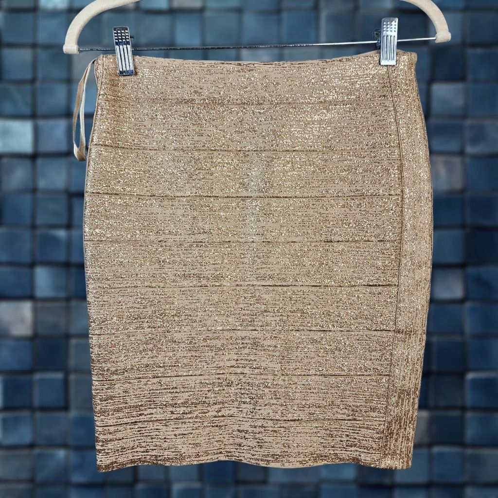 Haute Hippie Haute Hippie Skirt Mini Women XS Beige Gold Metallic Zip on Side Size 26" / US 2 / IT 38 - 1 Thumbnail