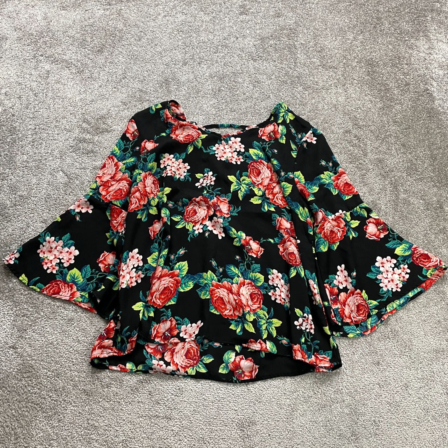 Bell Liberty Love Blouse Womens 2XL Multicolor Floral Long Bell Sleeve Casual Bohemian Colorful Flower Love Size XXL / US 16-18 / IT 52-54 - 2 Thumbnail