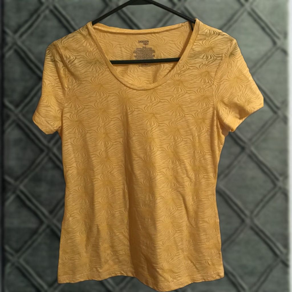 Vintage Danskin Now Yellow Woman’s Top Shirt M (8-10) Short Sleeve Round Neck Sheer Swirl B540 Womens Size M / US 6-8 / IT 42-44 - 1 Thumbnail