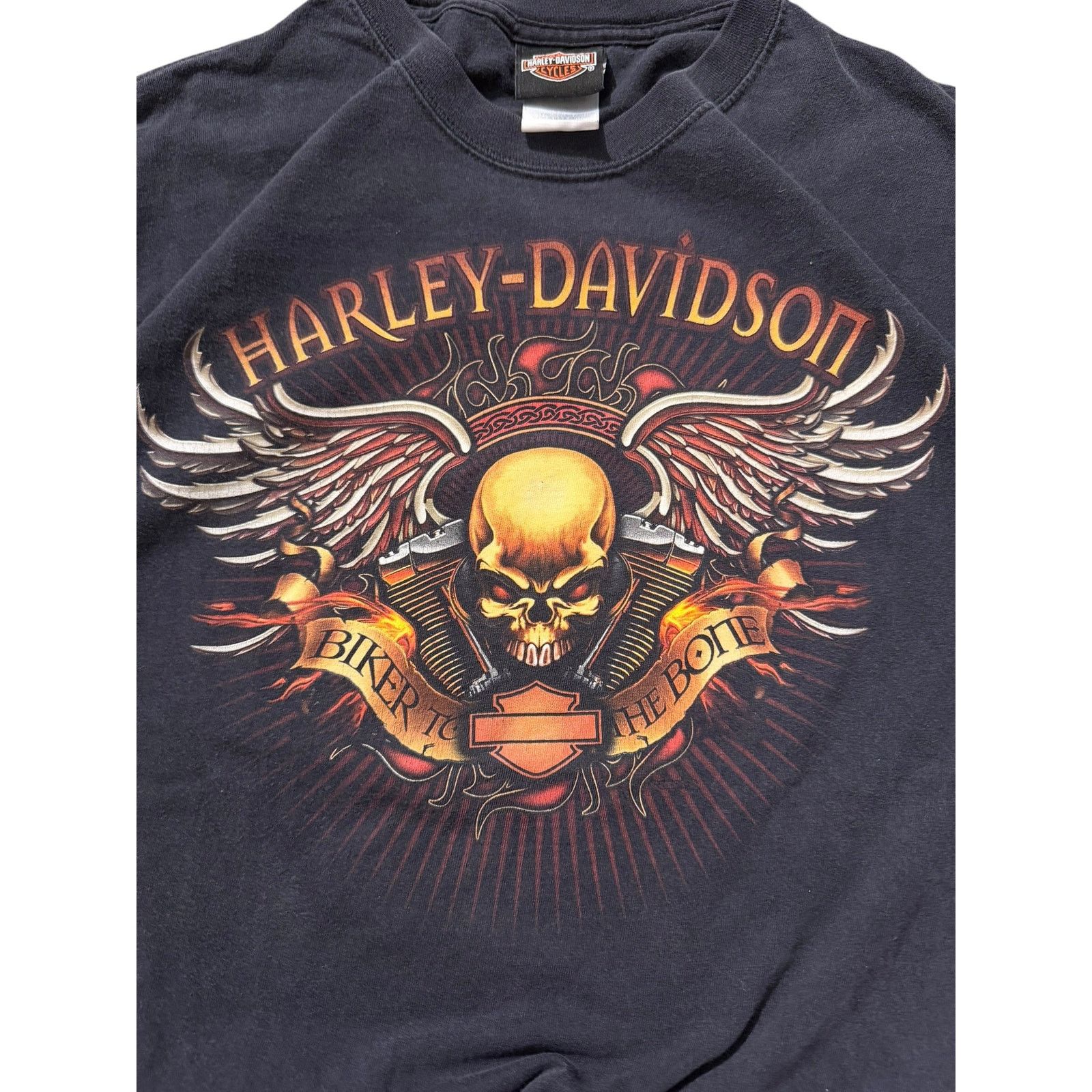 Vintage Vintage HD Biker to the Bone Skull Wings Tee NJ Size US L / EU 52-54 / 3 - 3 Thumbnail