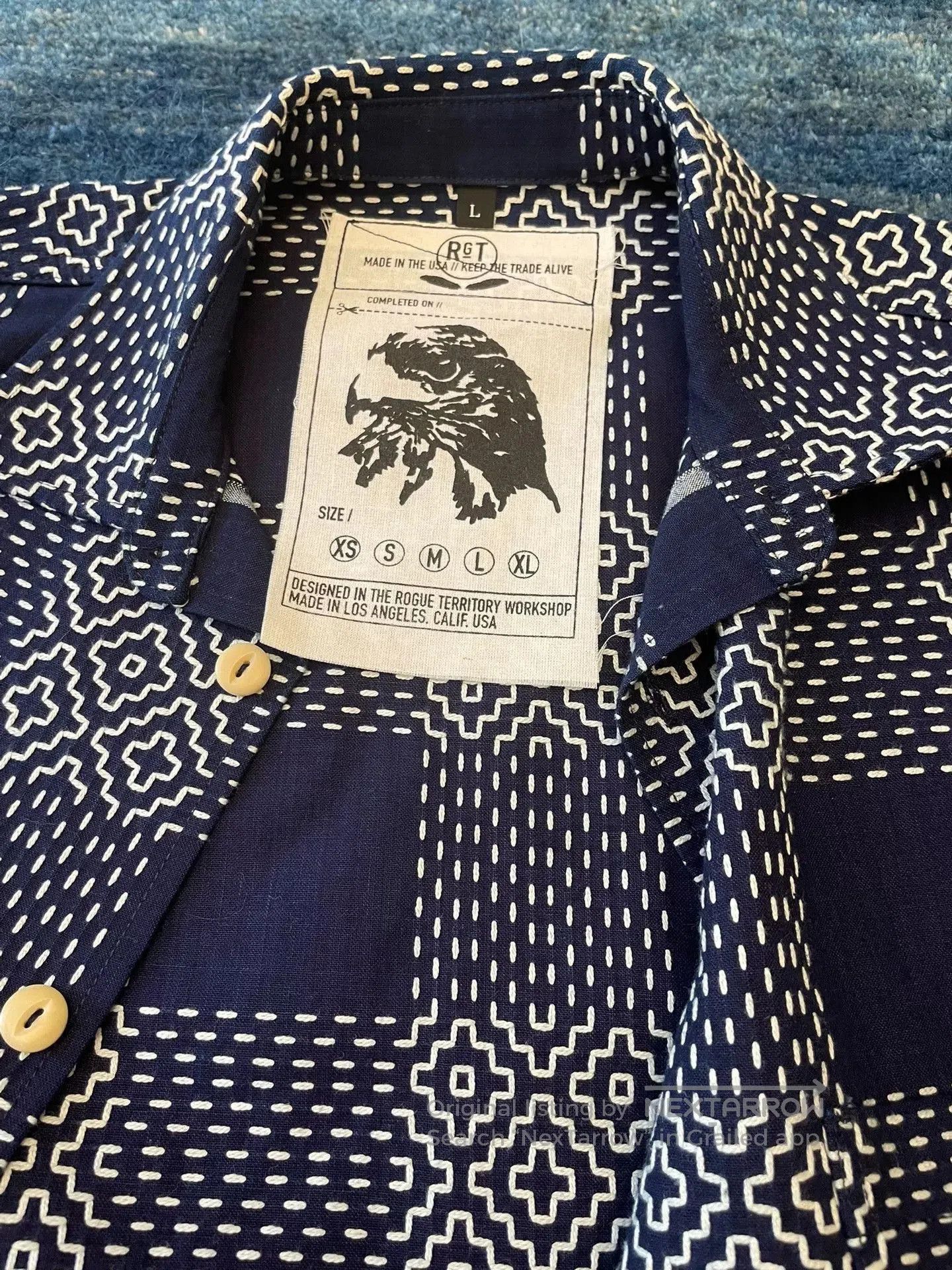 Rogue Territory RGT Indigo Sashiko Check Patchwork Shirt. Size US L / EU 52-54 / 3 - 4 Thumbnail