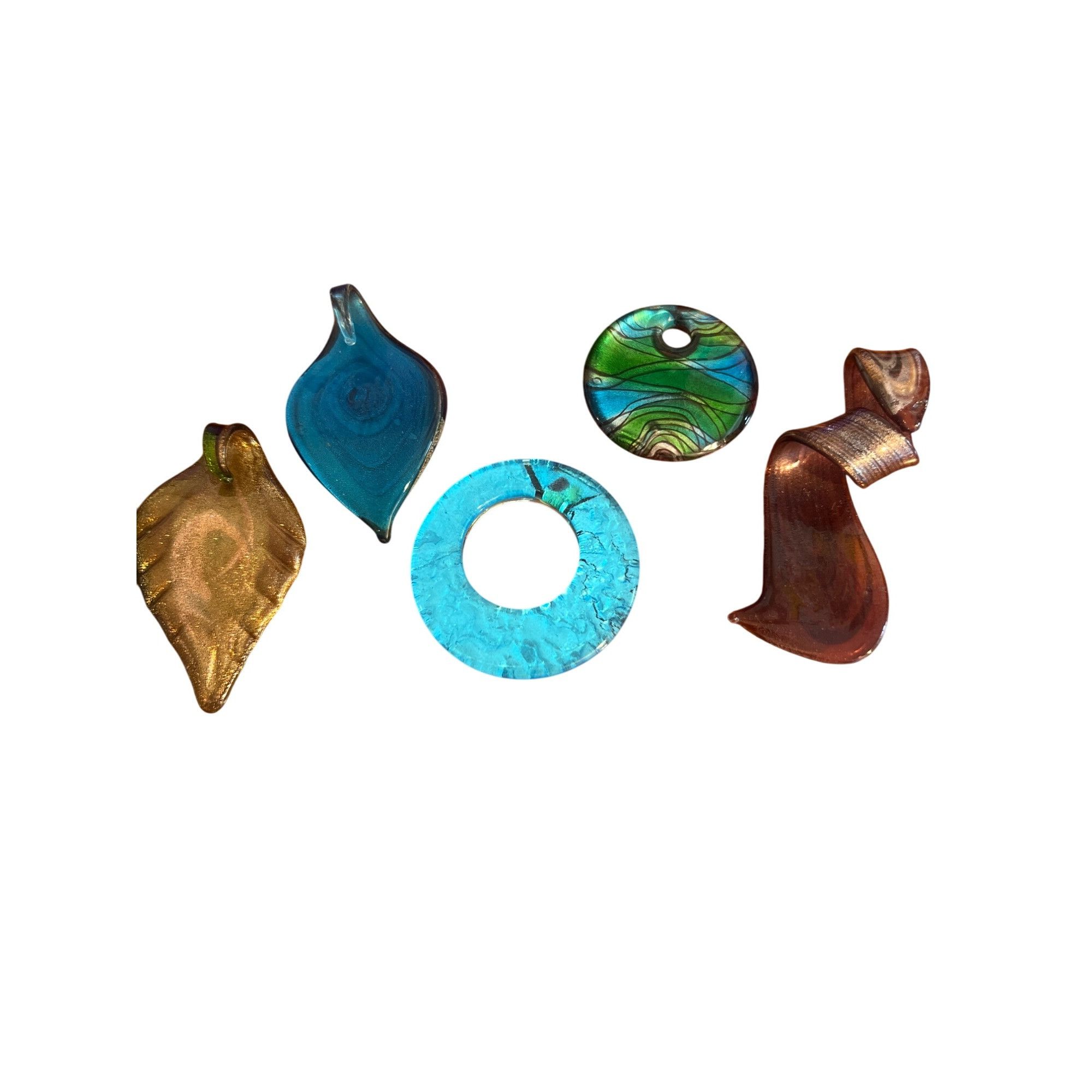 Other Lot 5 Dichroic Glass Pendants Charms Circle Leaf Blue Green Size ONE SIZE - 7 Thumbnail