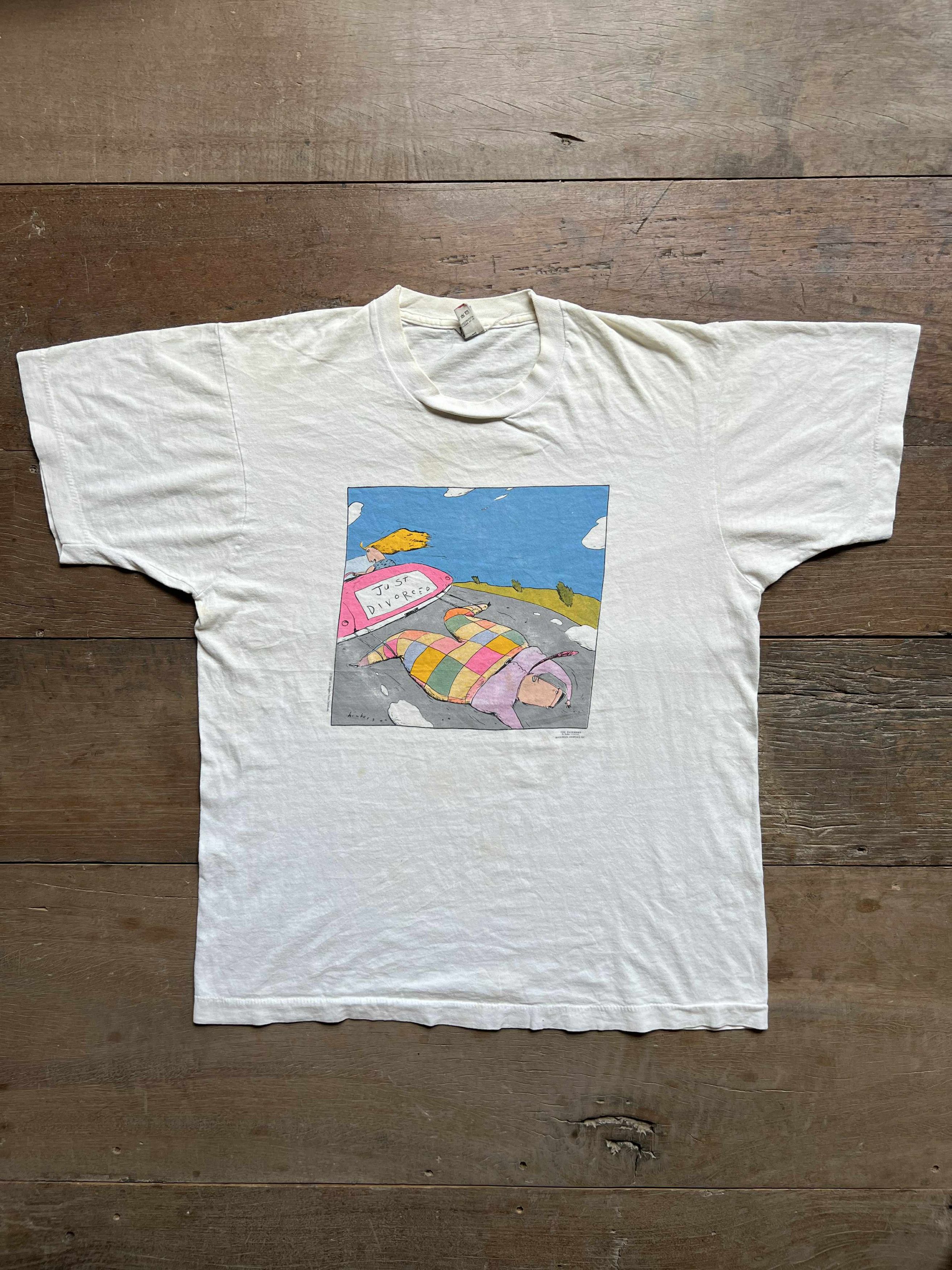 Vintage Vintage 90's "Just Divorced" Quigmans Silkscreen T-Shirt Size US L / EU 52-54 / 3 - 1 Thumbnail
