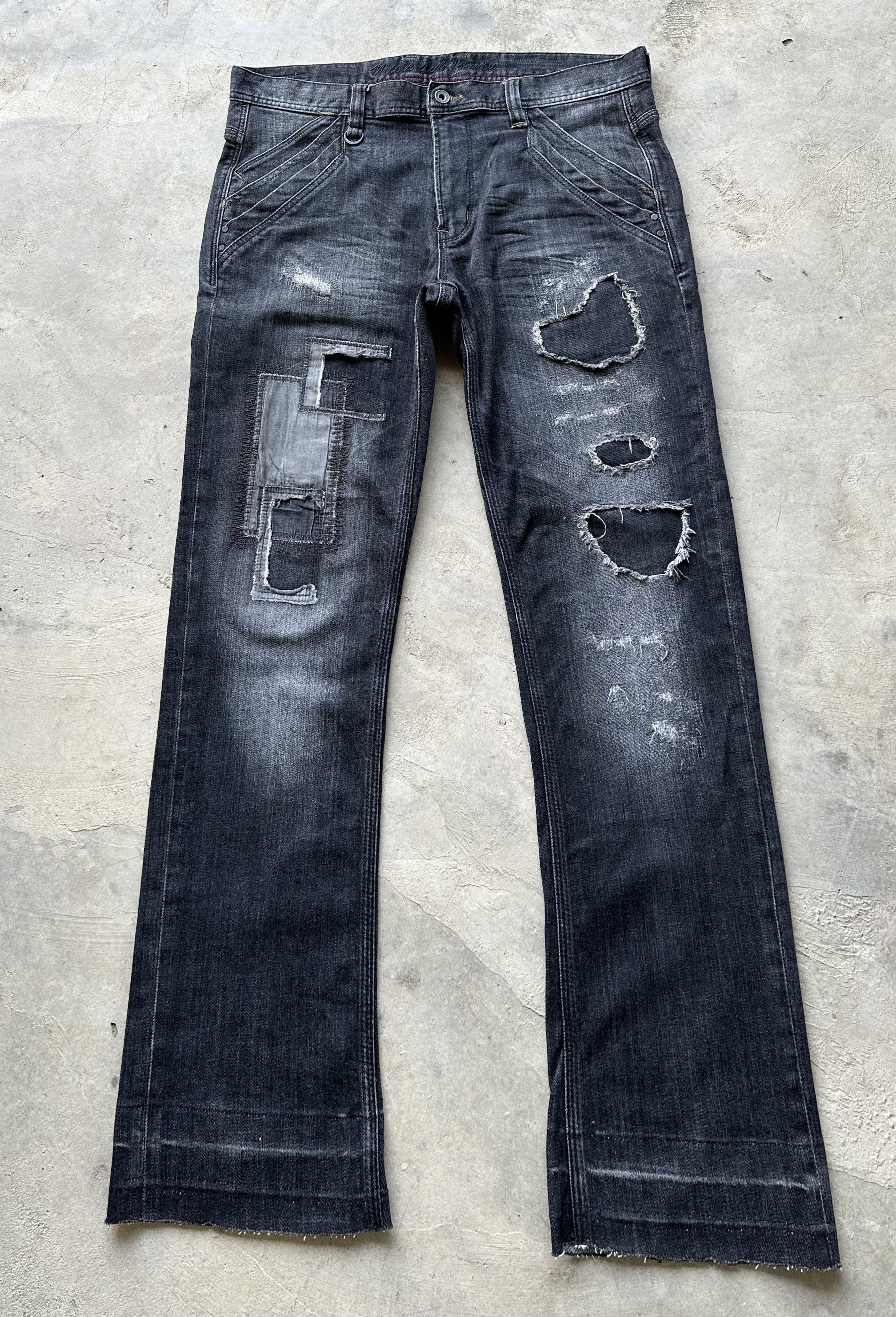 Nicole Club Japanese Brand NCFM Distressed Patchwork Denim Released Hem Size US 35 - 1 Thumbnail