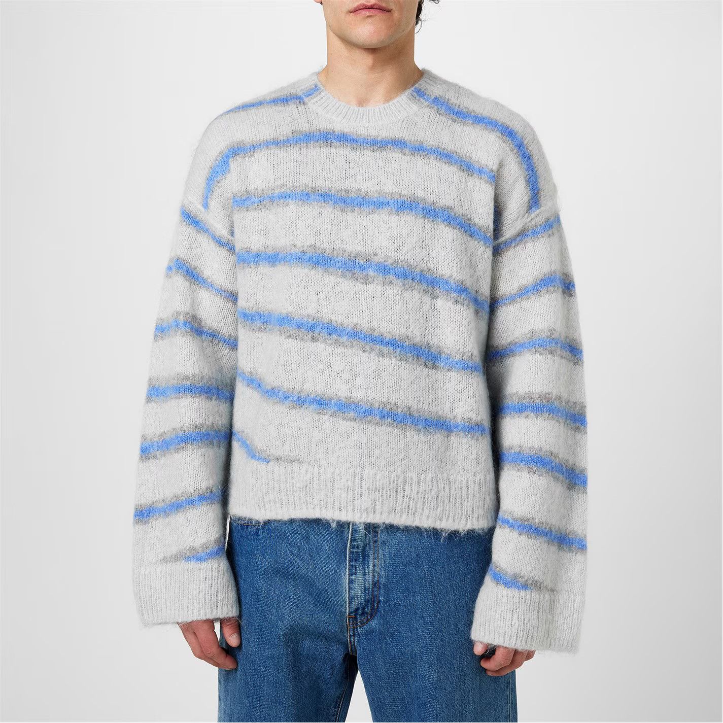 Acne Studios o1g2r1mq0825 Striped Mohair Jumper in Grey/Blue Size US L / EU 52-54 / 3 - 2 Thumbnail