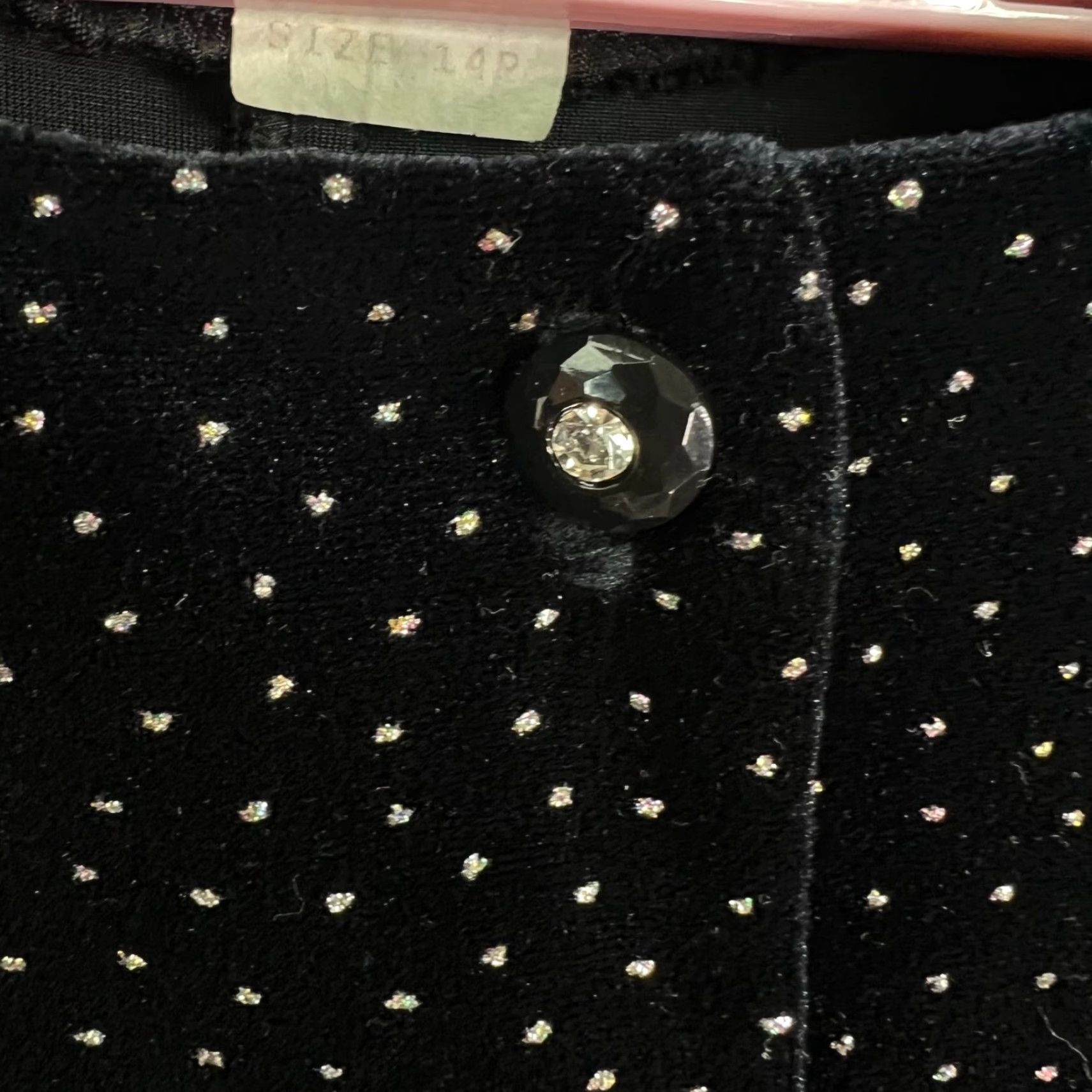 Velvet Ronni Nicole Button-Up Jacket Women's Petite 14P Black Velvet Glitter Sparkle Cardigan Shirt Size XL / US 12-14 / IT 48-50 - 3 Thumbnail