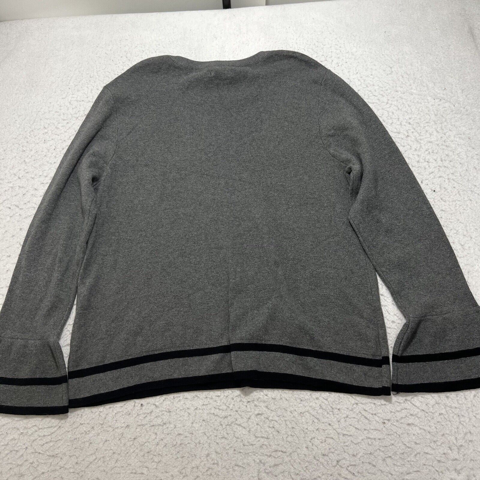 Izod IZOD Bell Sleeve Crewneck Pullover Sweater Gray Black Stripe Size XS / US 0-2 / IT 36-38 - 11 Thumbnail