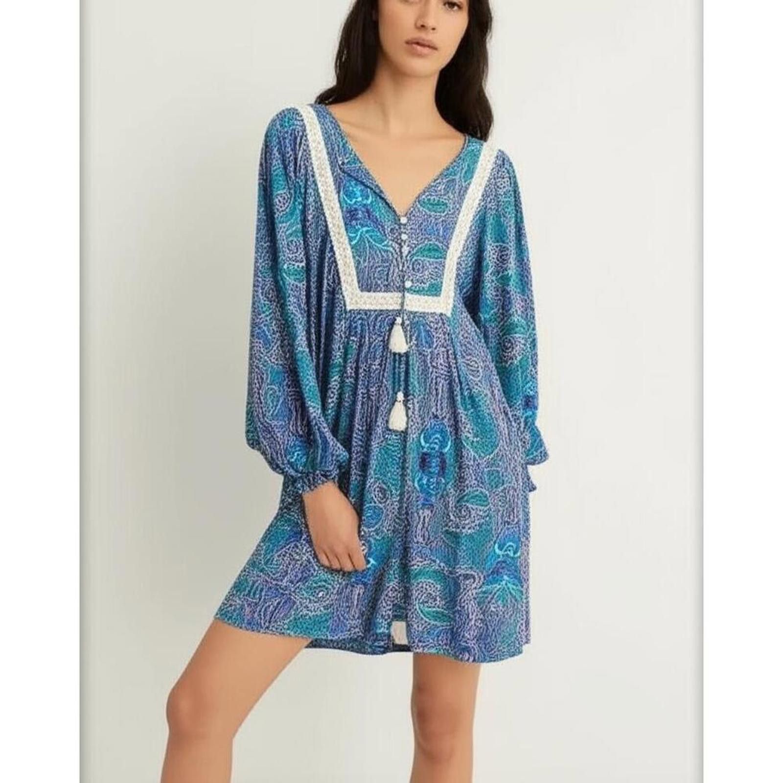 Other Anthropologie Blue Tassel Romper M Blue Boho Tassel coastal Size 32" / US 10 / IT 46 - 1 Thumbnail