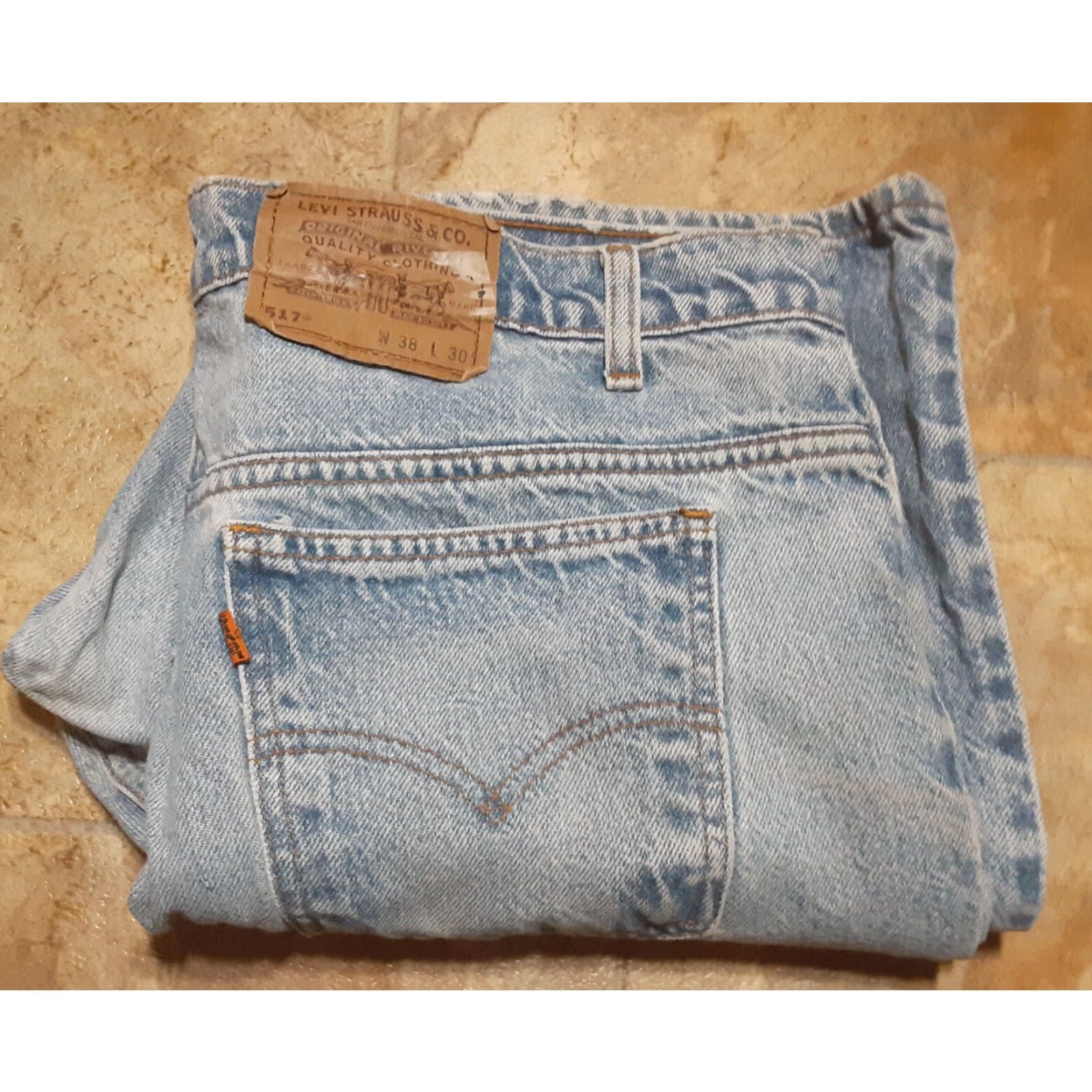 Levi's Vintage 90s Levis 517 Jeans 37x28 Orange Tab Denim Distressed USA Mens Size US 38 / EU 54 - 3 Thumbnail