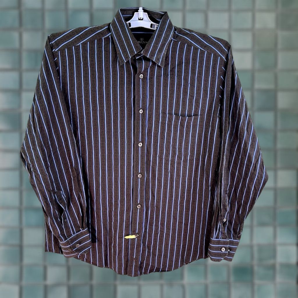 BUGATCHI VINTAGE Bugatchi Uomo Striped Button-Up Shirt Men's Medium Brown Casual All Seasons Size US M / EU 48-50 / 2 - 1 Thumbnail