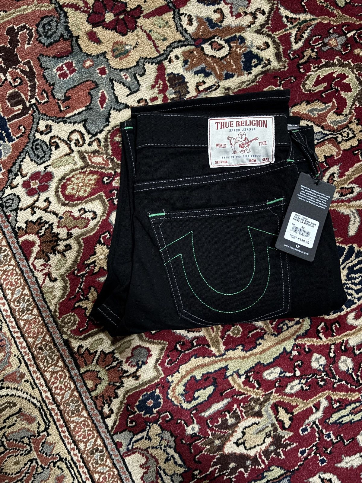 True Religion True religion black rinse jeans with green accents Size US 34 / EU 50 - 1 Thumbnail