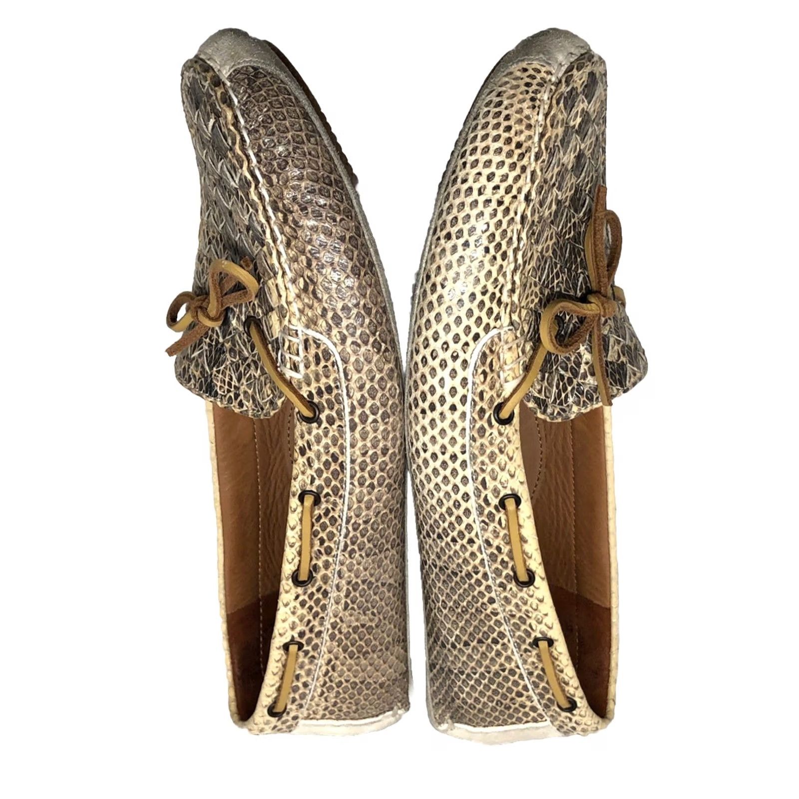 Bottega Veneta Bottega Veneta Driving Loafers Woven Tan / Grey Python Leather Size 39 / 8.5 Women’s Flat Slip On Bow Leather Lining Zipperless? Size US 9 / IT 39 - 7 Thumbnail